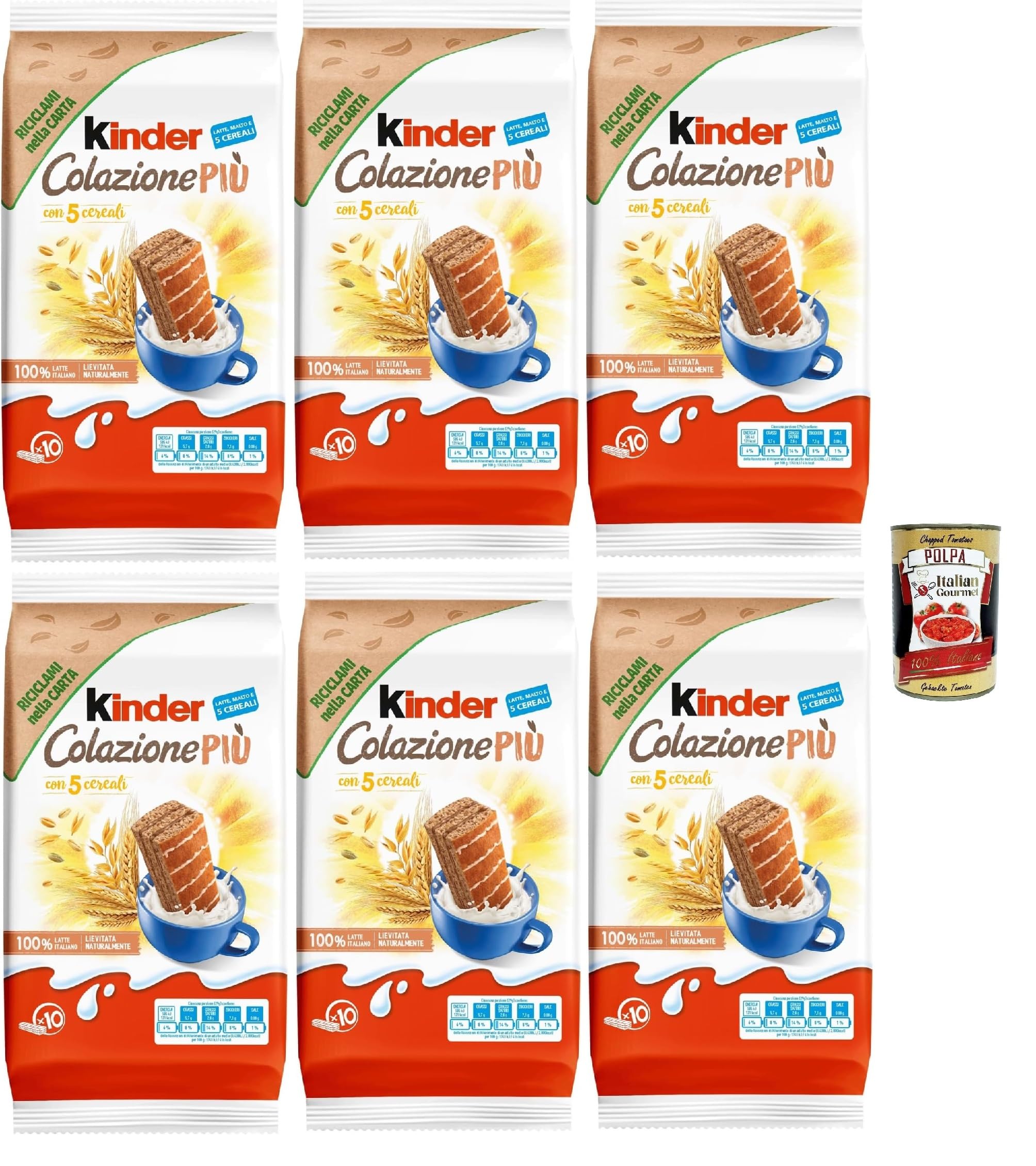 Italian Gourmet Bundle 6x 290g + Italian Gourmet Polpa Gratis – Frühstückskuchen mit 5 Cerealien – Italienische Milchcreme Frühstücks Snacks – XXL Vorteilspaket für Familie, Schule & Büro