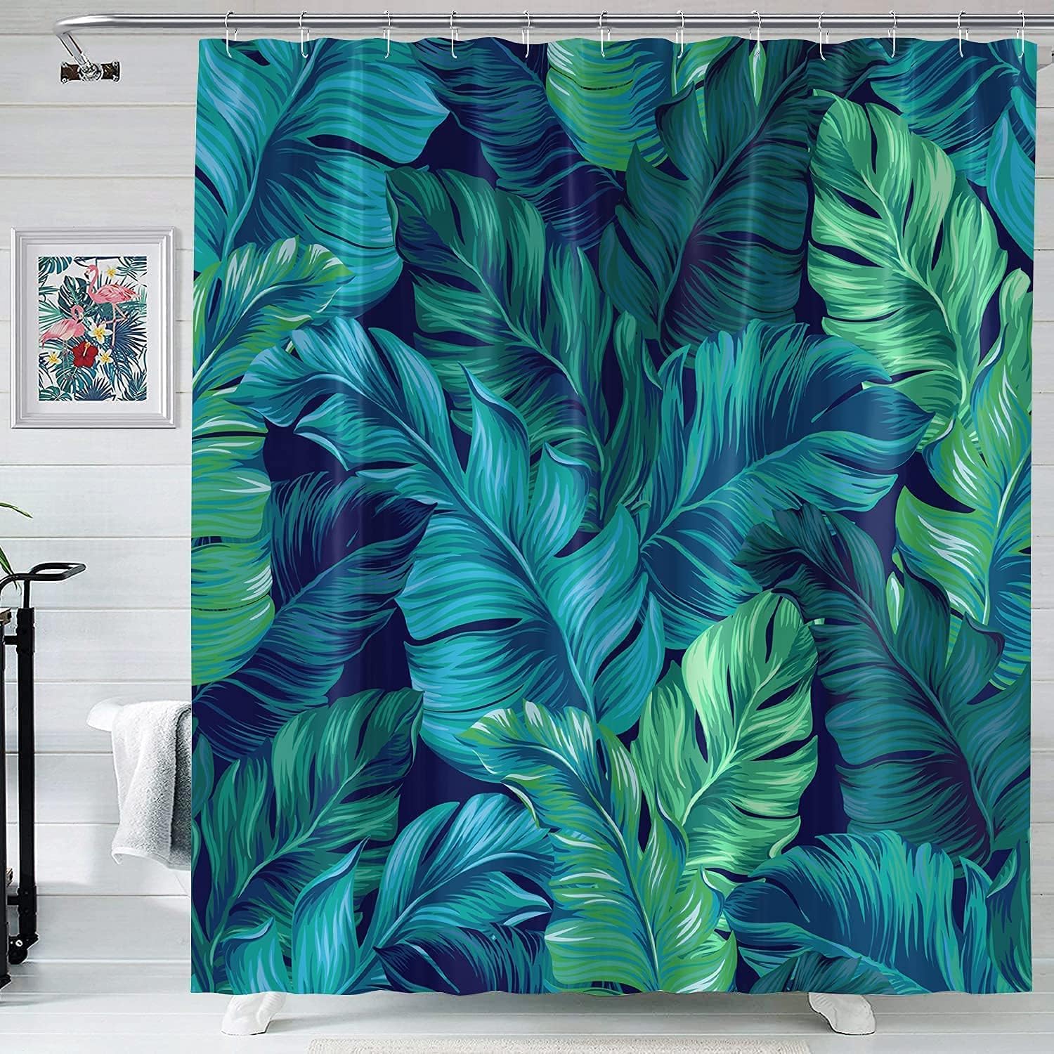 ALALAL Tropical Shower Curtain Palm Leaf Green Shower Curtain for Bathroom Banana Leaf Plant Jungle Curtain Waterproof Fabric Curtains with Hooks,Machine Washable 72x72 in
