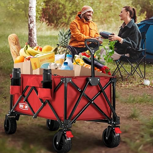 Miniatura 7 de Overmont Carrito plegable con ruedas  Carro plegable resistente con grandes ruedas todo terreno  Capacidad de peso de 330 libras con bolsillos
