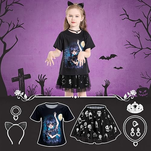 Miniatura 4 de Fedio Vestido de disfraz negro para niñas, vestido de disfraz familiar negro para niñas, vestidos de princesa negros para niñas de 3, 4, 5, 6 años,