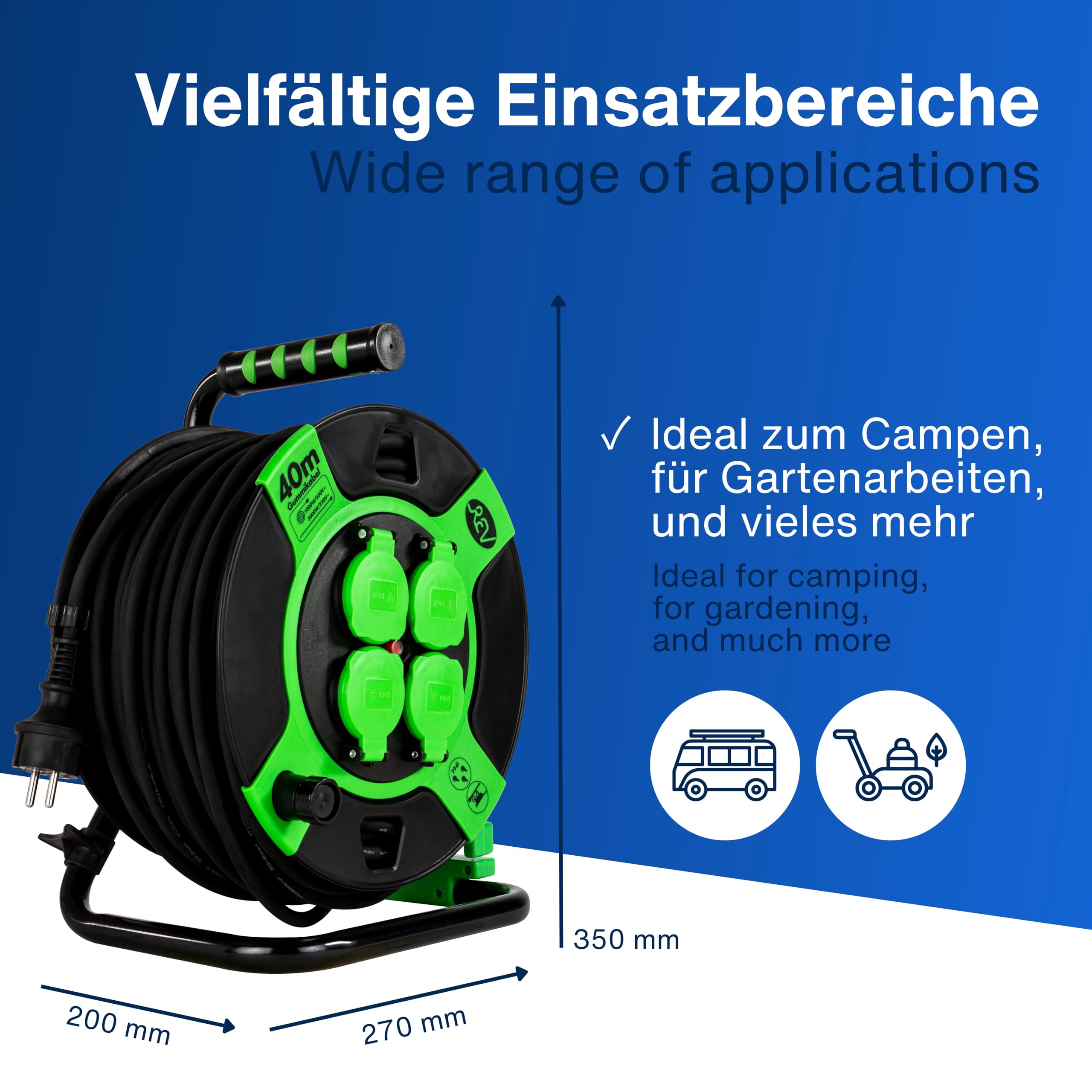 REV Cable Drum Resin 40m IP 44 4-fold black green