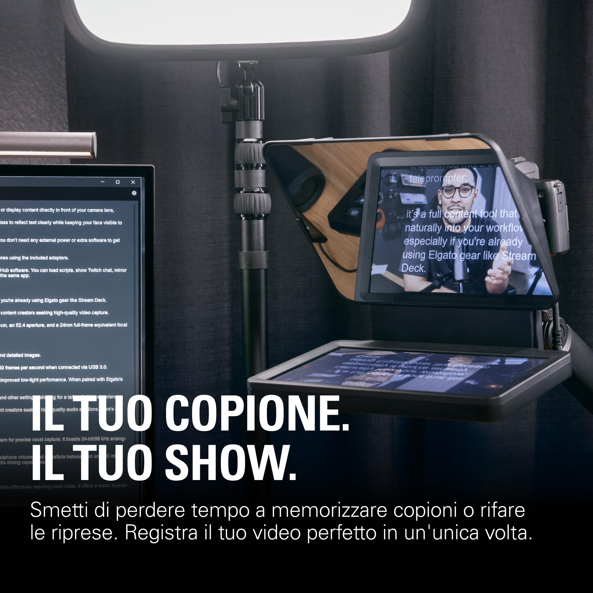 Elgato Prompter – Teleprompter con schermo integrato, YouTube, Twitch, Zoom, Teams e altro, supporta DSLR/Webcam/Smartphone, visualizzazione del monitor Drag & Drop, funziona con Mac/PC & Stream Deck