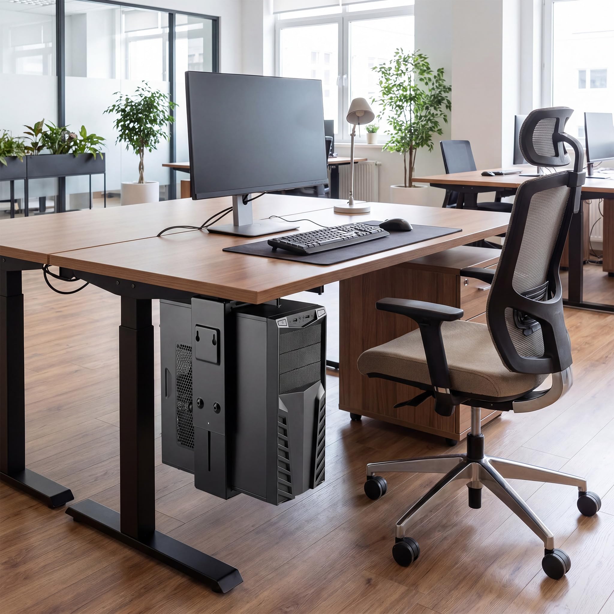 WilTec Soporte de PC bajo Mesa con riel de Deslizamiento Giratorio 360° para Carcasas hasta 10 kg