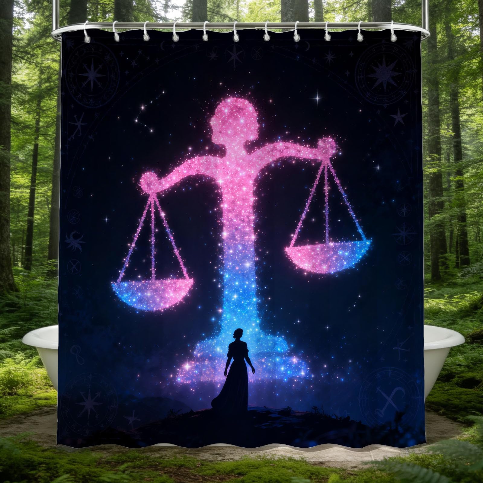 Hongduo 3D Libra Shower Curtain for Stalls Bathtubs Starry Sky Bathroom Decor Shower Curtain Set Polyester Fabric Waterproof 120x180cm/48X71 Inch with Hooks