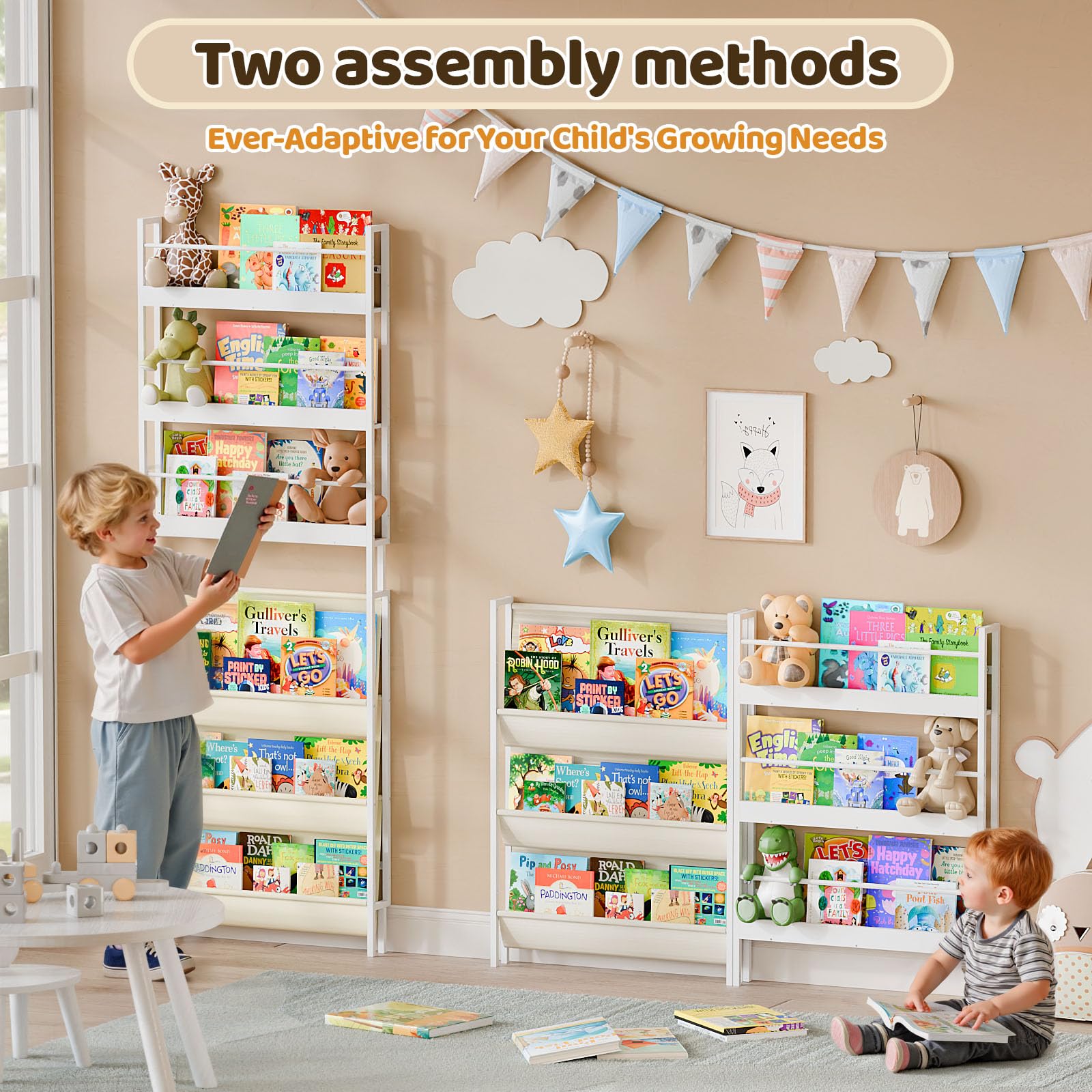 HAVLOTII Estantería para niños, estante de pared de 6 niveles para habitaciones de niños, estantería detrás de la puerta para bebés pequeños, estante de pared de esquina para dormitorio/guardería
