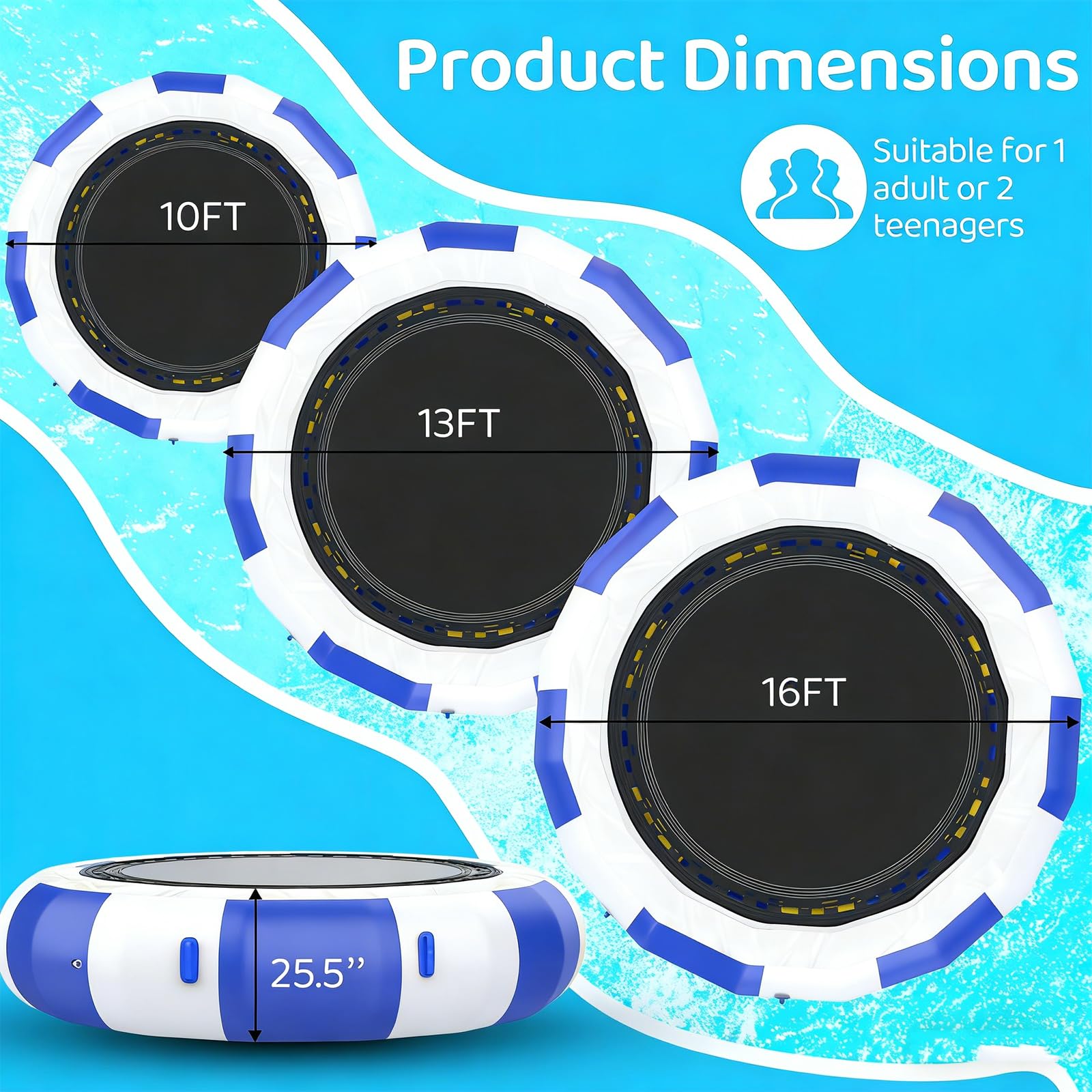 Trampolino Gonfiabile d'Acqua da 10/13/16FT – Piattaforma da Nuoto Rimbalzante con Scivolo e Cuscino da Immersione – per Piscina, Lago e Parco Trampolino Acquatico
