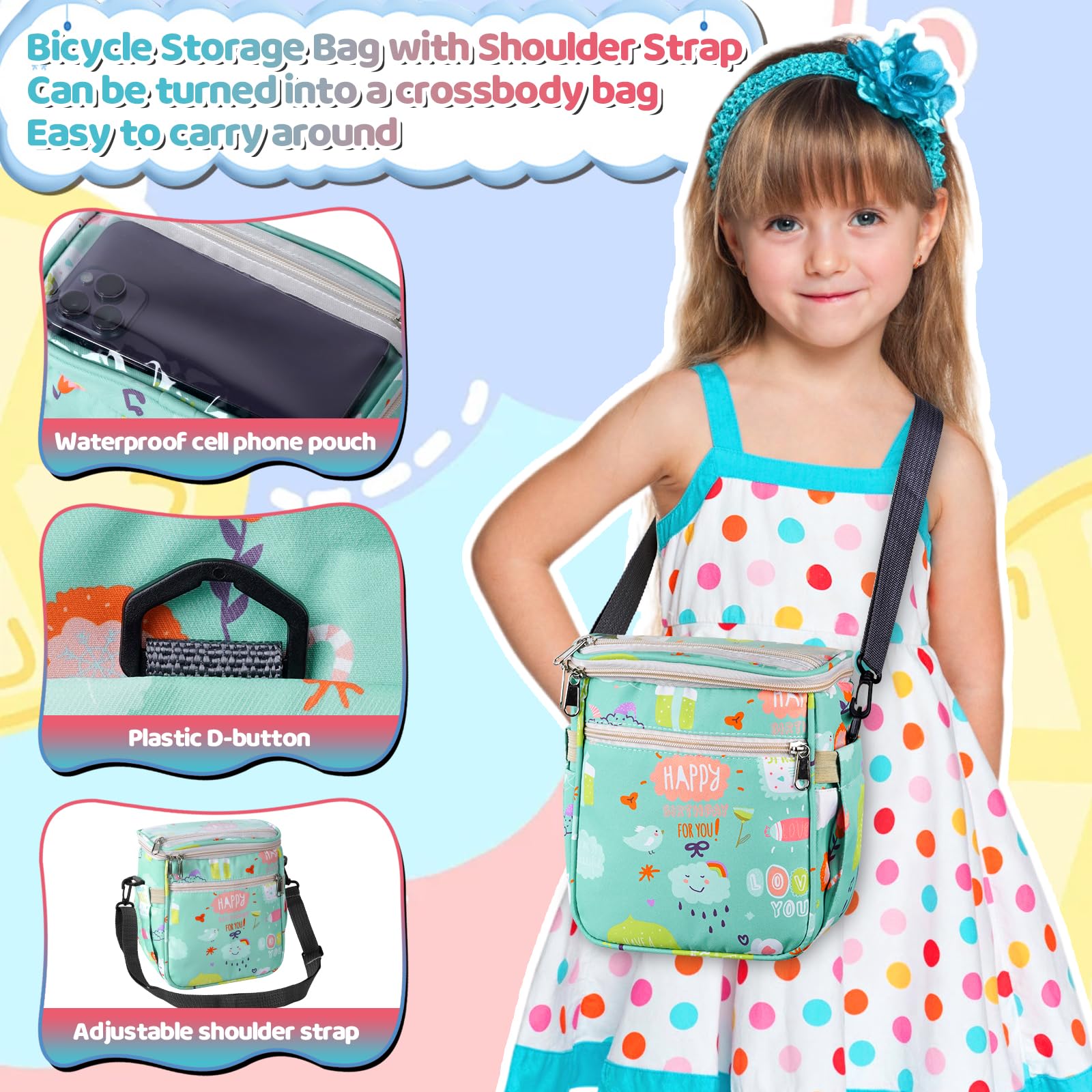 Borsa Da Manubrio Per Bici Bambini - Con Tracolla, Tasche Multiple E Design Pratico Per Tricicli E Monopattini