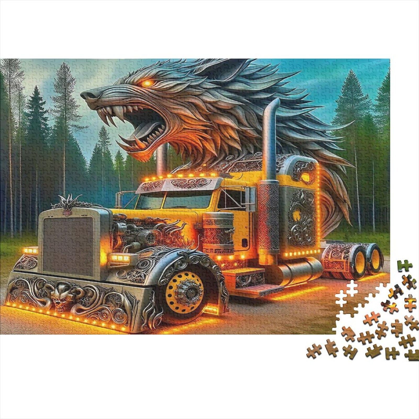 Truck Forest Wolf Head Jigsaw Puzzle 1000 Pieces Cardboard Adult Relaxation Home Decor 38x26cm/1000pcs — image 1