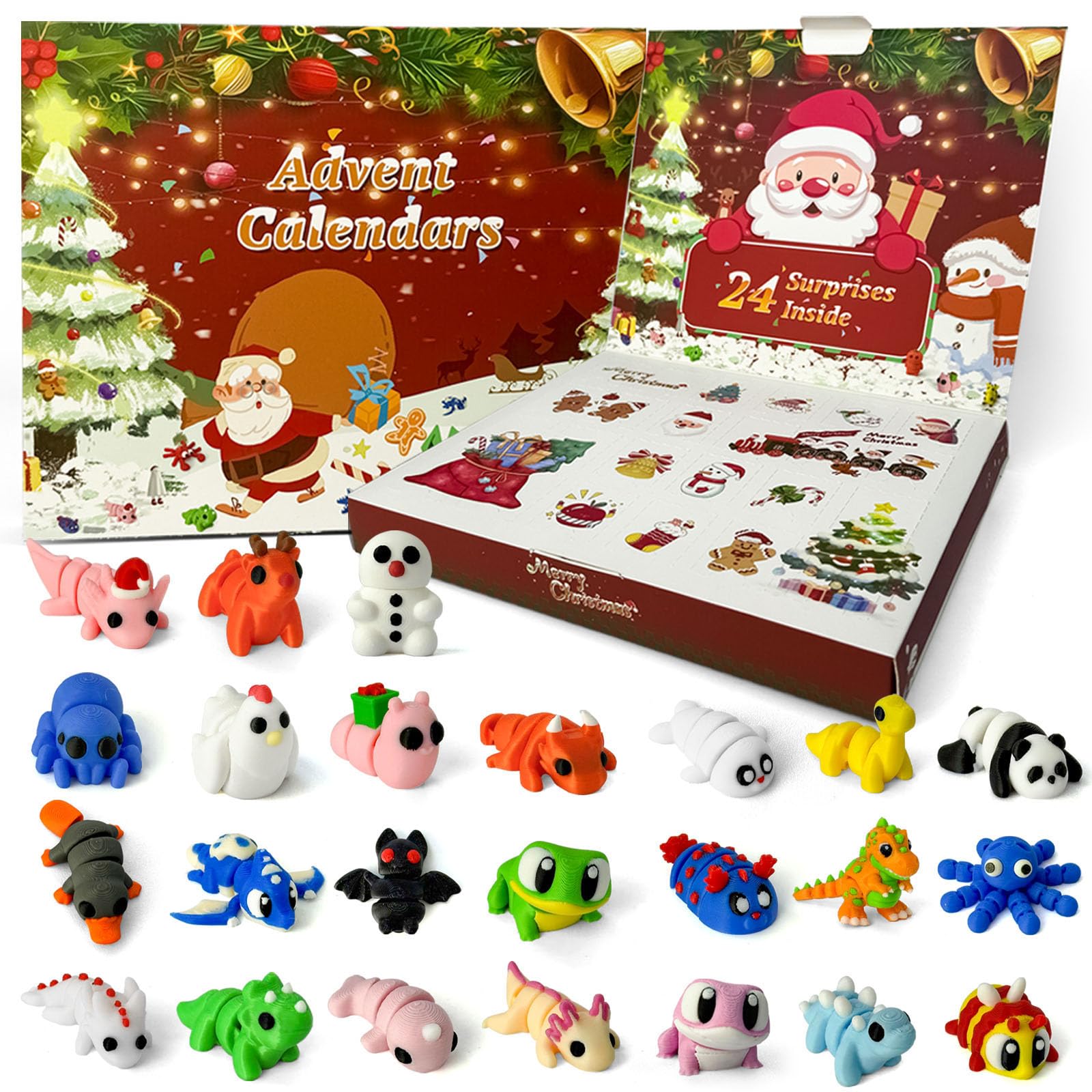 Christmas advent calendar 2023 3D printing animals, 24 Days Christmas Countdown Calender Toys Set, Xmas Gifts Advent Calendars for Boys Girls Ages 4-8 3-5 8-12 (Animal-A)