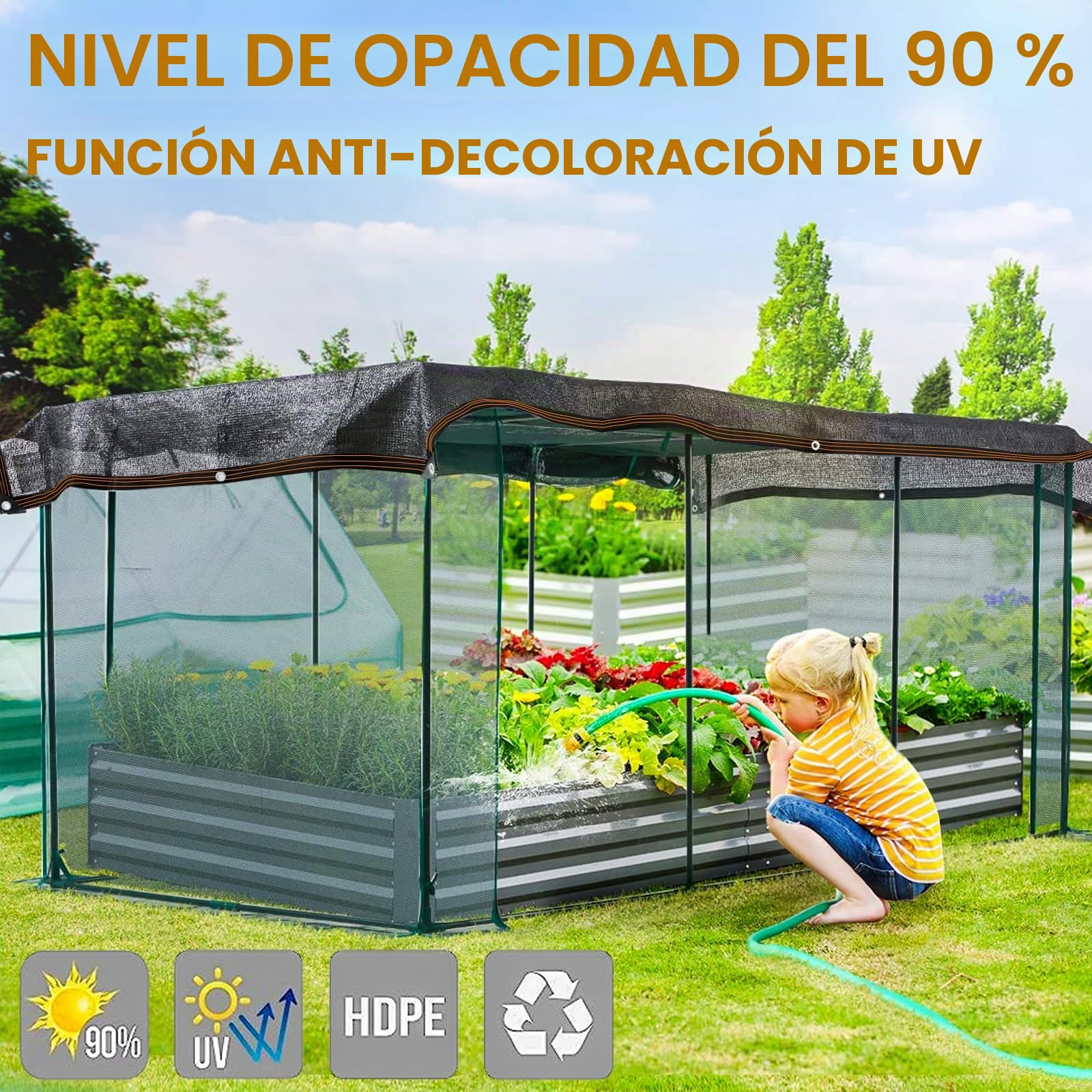 Red de Sombra Exterior, Malla Sombra Exterior 90% UV Red de Sombra con Ojales, Sombreador Pergola Tela de Sombra para Pergola Jardín Patio Balcón Invernadero Granero (Negro-1x6m)