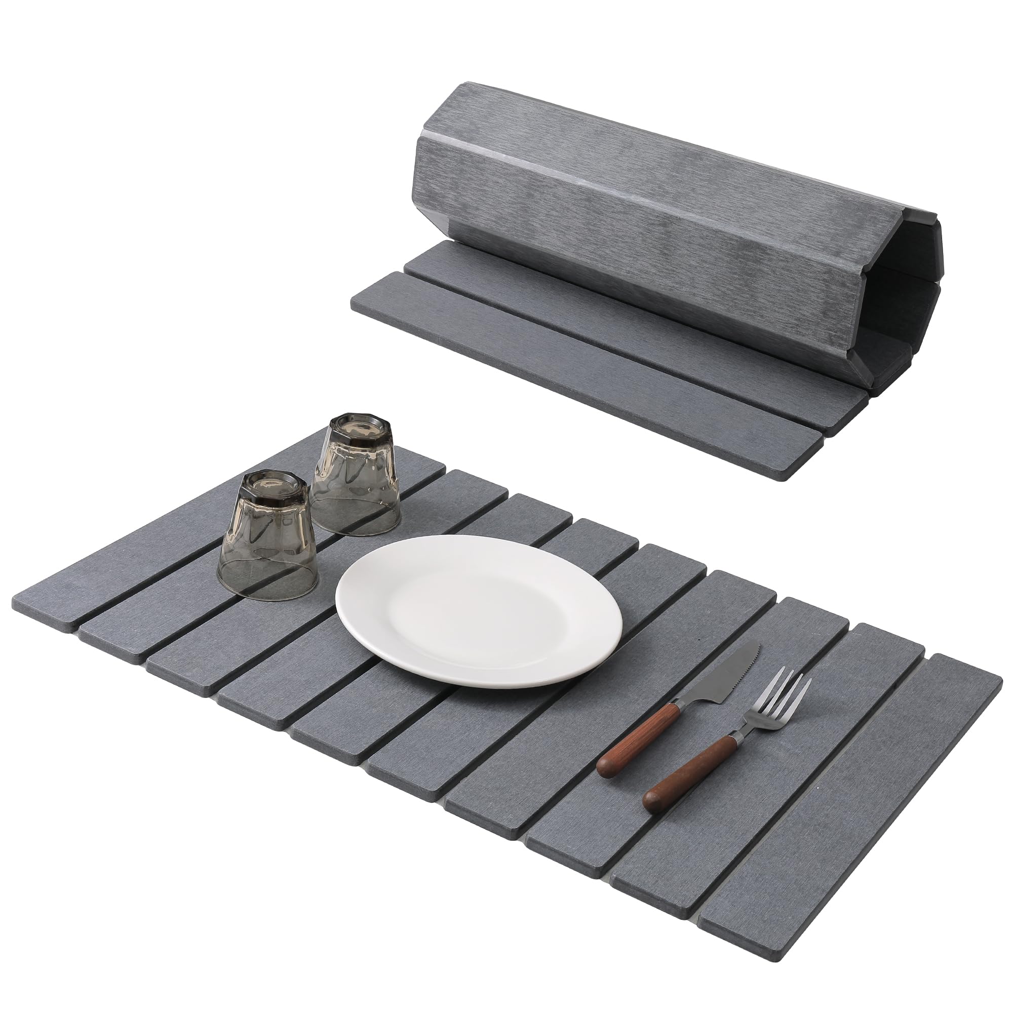 Large Stone Dish Drying Mat for Kitchen Counter, Collapsible Quick Dry Stone Mat, Ultra Absorbent Diatomaceous Earth Mat for Dishes, Any Countertop, 23.62"(L)×15.35"(W), Non-Slip, Dark Gray-image-42