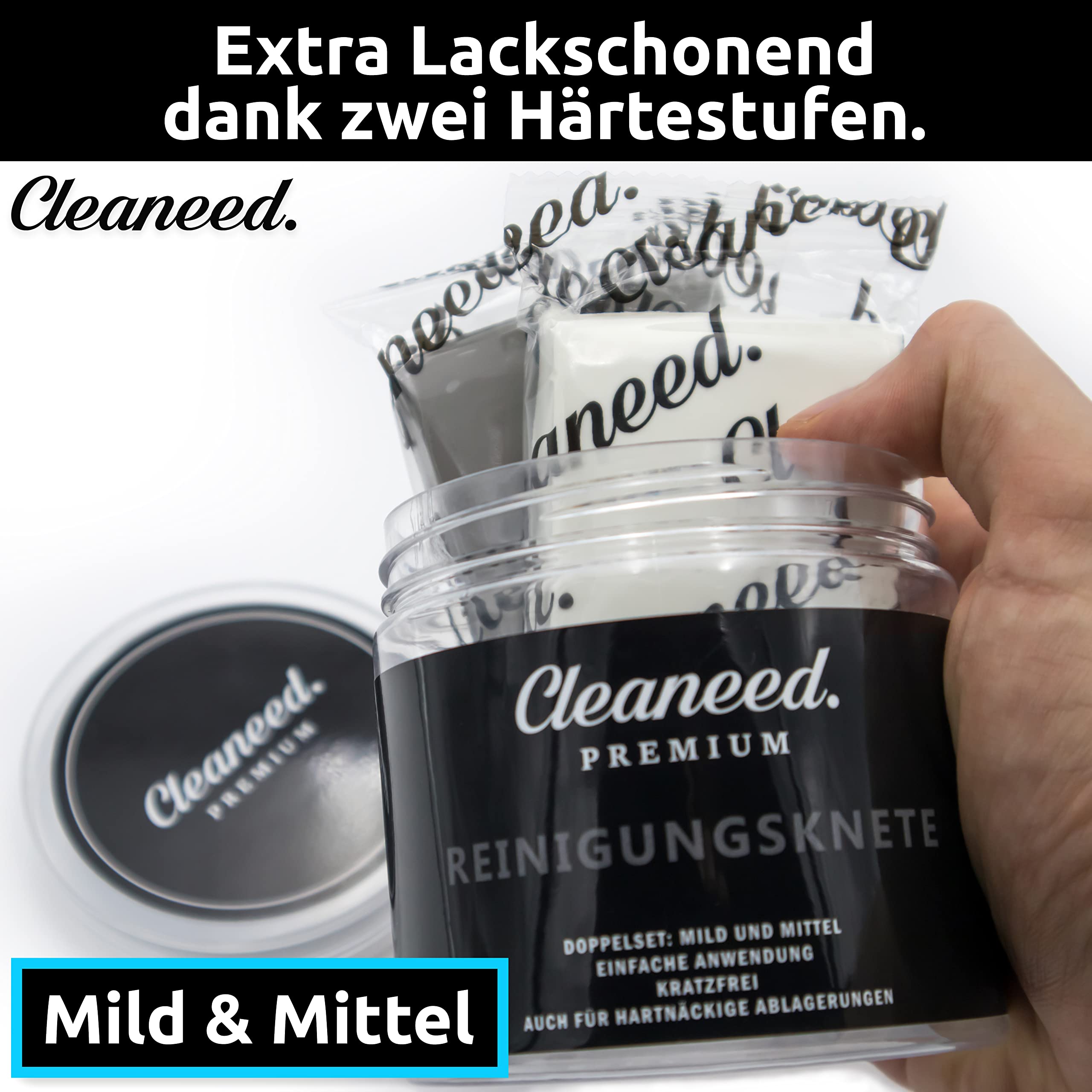 Premium glinka do czyszczenia samochodu, podwójny zestaw [2 x 100 g zestaw glinki samochodowej – średnia i łagodna] – delikatne i łatwe czyszczenie lakieru – glinka do lakieru idealnie nadaje