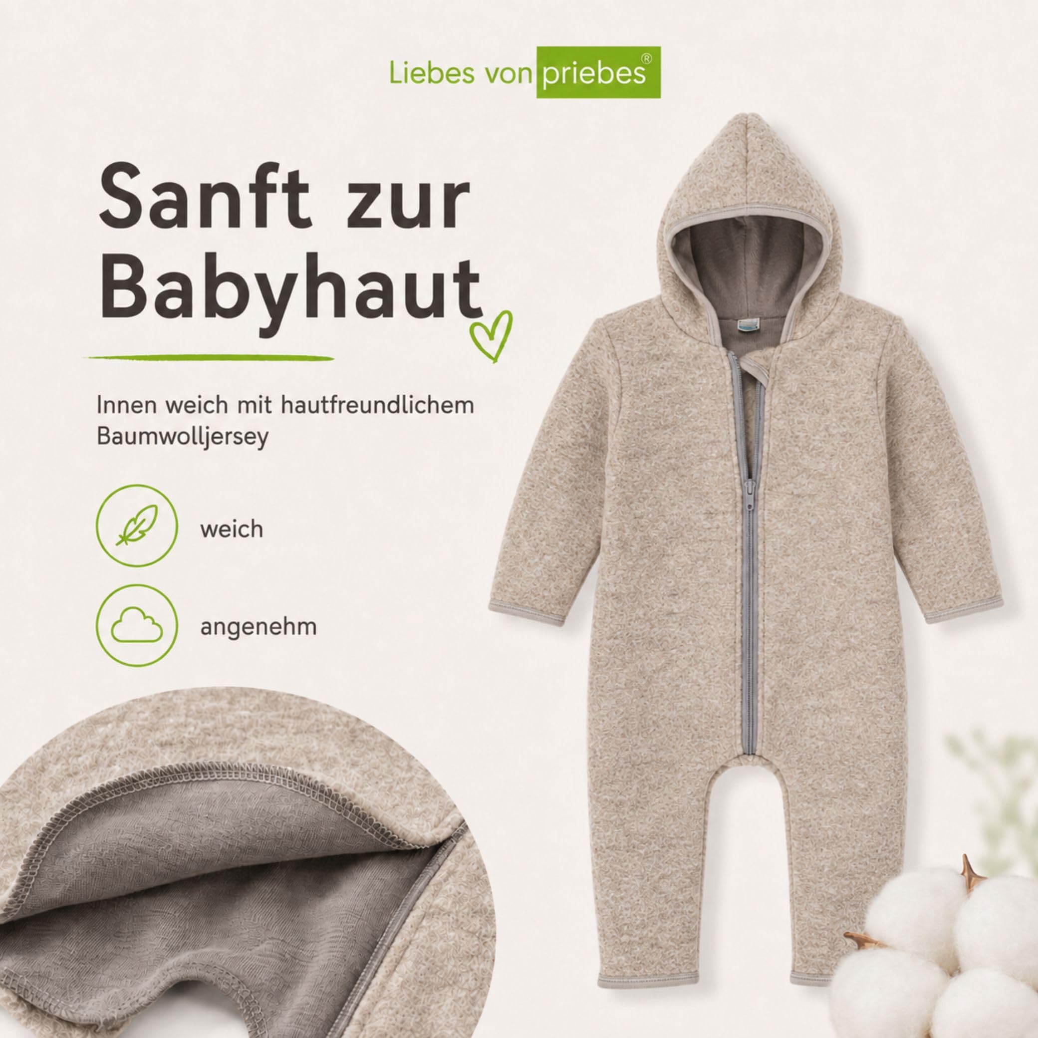 WALKOVERALL Wanda | Wollwalk aus Natur Schurwolle mit Reißverschluss | Warmer Woll-Anzug für Kleinkind & Baby | Babyoverall | Perfekt für den Winter & kalte Tage