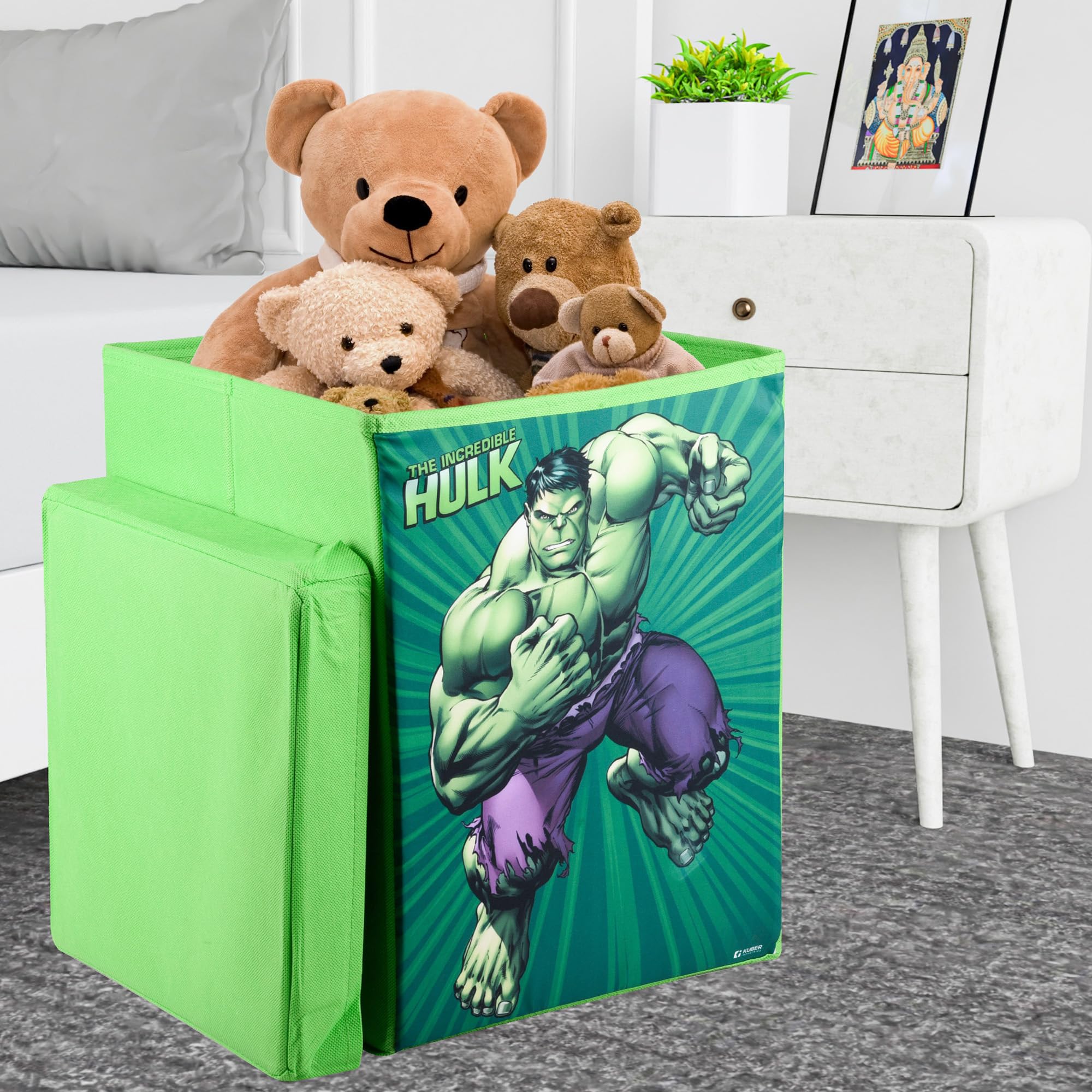 Kuber Industries Hulk Toy Storage Box | Laundry Basket for Toys | Folding Laundry Basket | Clothes Hamper with Lid & Handles | 60 LTR | Green