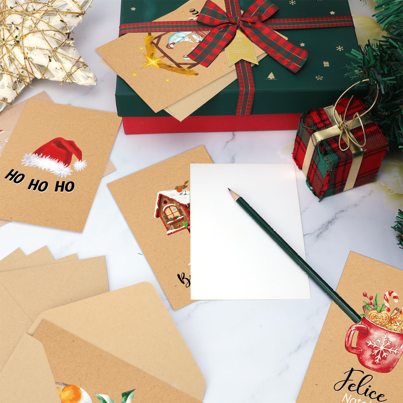 24 biglietti di Natale – Biglietti d'auguri natalizi con buste, biglietti di auguri di buon Natale e biglietti di Capodanno, 24 disegni
