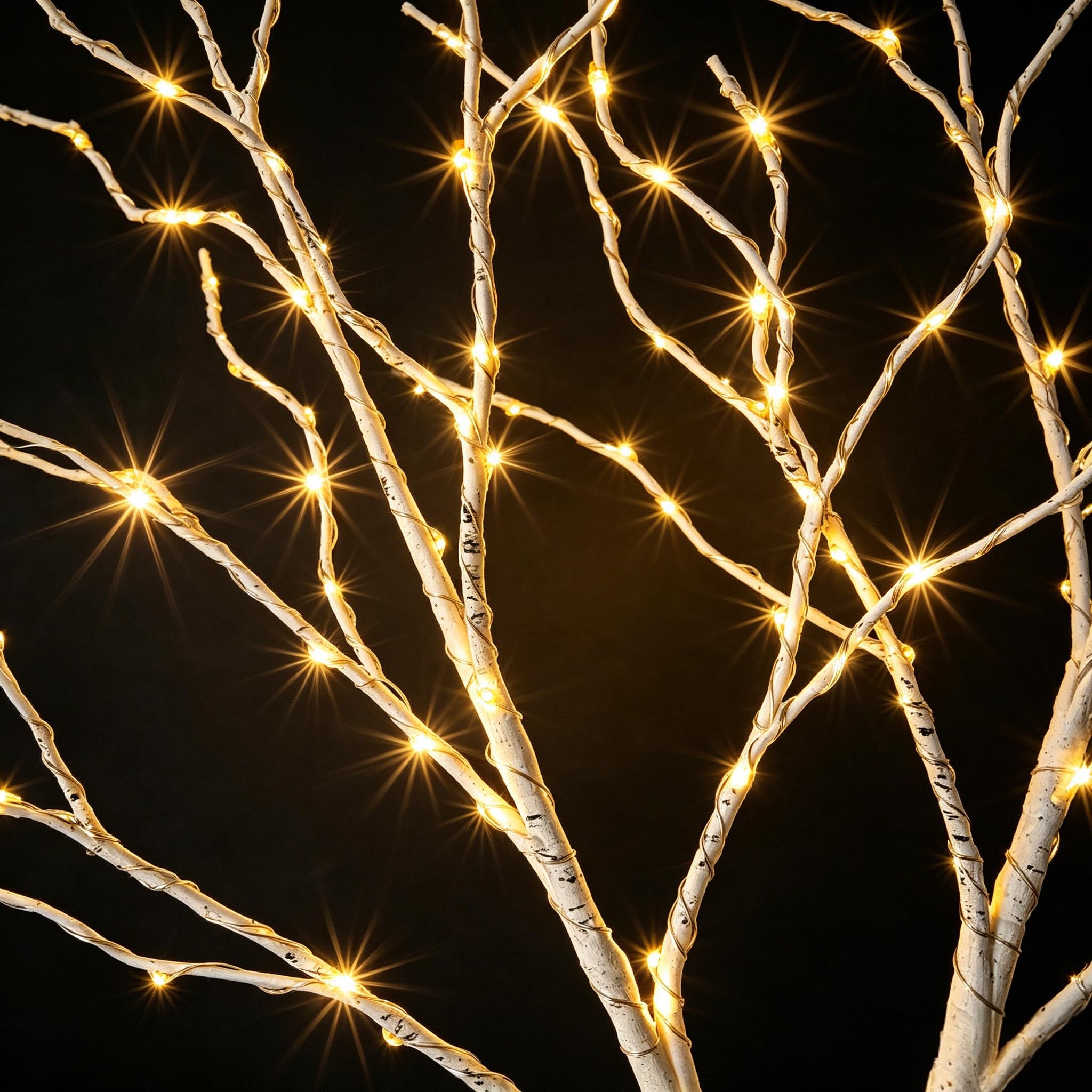 HipTree Beleuchtete Birkenzweige 81,3 cm, 100 LEDs, warmweiß, 2 Stück, batteriebetrieben mit 6-Stunden-Timer, IP44 wasserdicht, flexible KD-Zweiglichter für drinnen und draußen, Weihnachtsdekoration