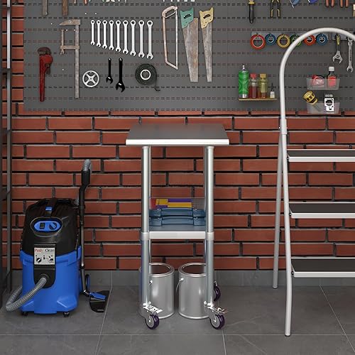 Miniatura 8 de AmGood Mesa de acero inoxidable de 20 pulgadas de largo x 20 pulgadas de profundidad con ruedas