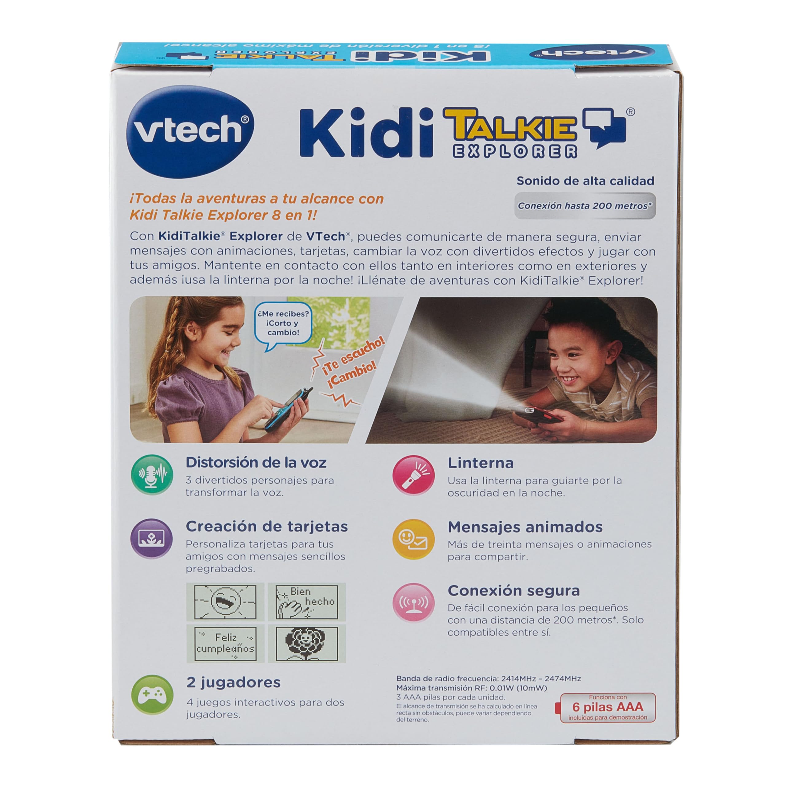 VTech - KidiTalkie Explorer, Walkie-Talkies Infantiles Azul/Rojo | Con Linterna y Efectos de Voz, Envío de Mensajes, Función Cambio de Voz, Juegos, Regalo niños +4 años, Versión ESP