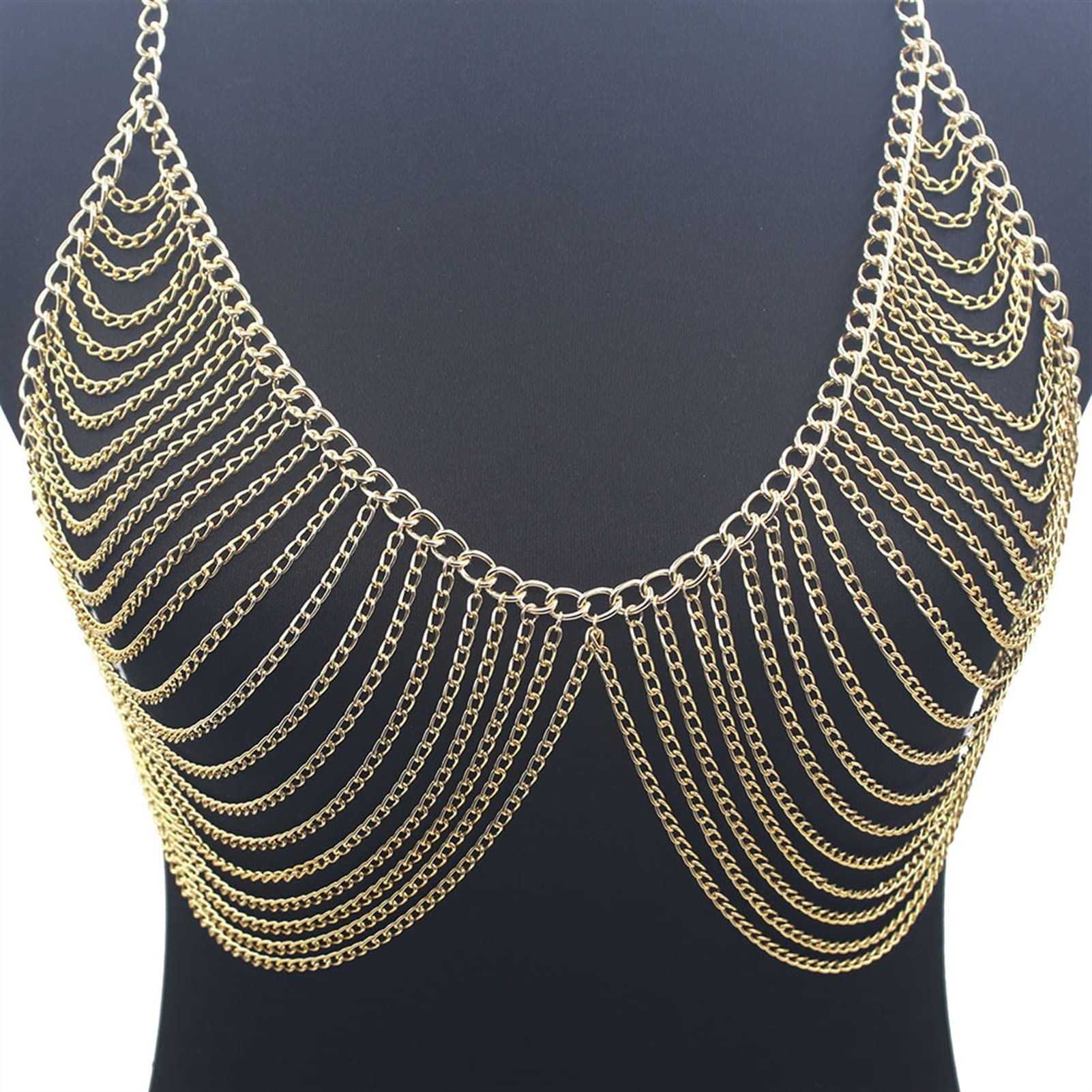 Chaînes de Corps Accessoires de chaîne pour Femmes Bijoux Multicouches Collier de Poitrine Harnais Convient à la Plupart des Personnes à Porter Lien (Une Couleur Argent)