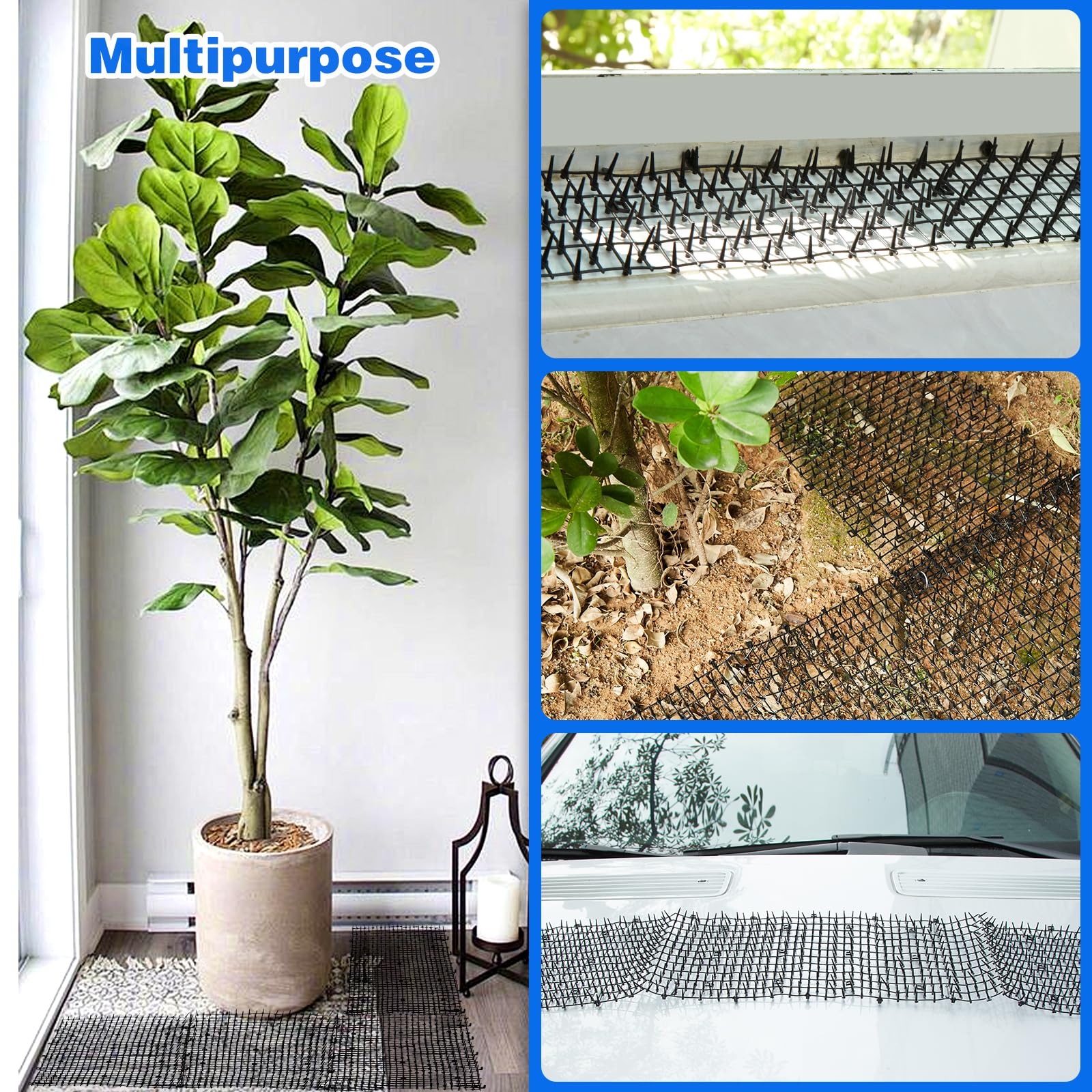 2 Rollos de 200 x 30 cm Estera Anti-Gato con Púas, Rejilla Repelente de Gatos WADEO, con 16 Grapas de Jardín, Estera Anti-Gato con Rejilla de Jardín de Espinas para Jardines Interiores y Exteriores