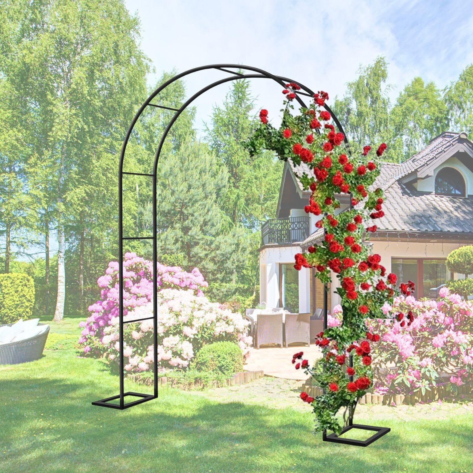 Heavy Duty Metal Garden Arch - Extra Wide 0.8m to 3.5m Steel Arbor for Climbing Plants, Wedding Decor, Outdoor Trellis & Structures, Black 200W x 230H cm
