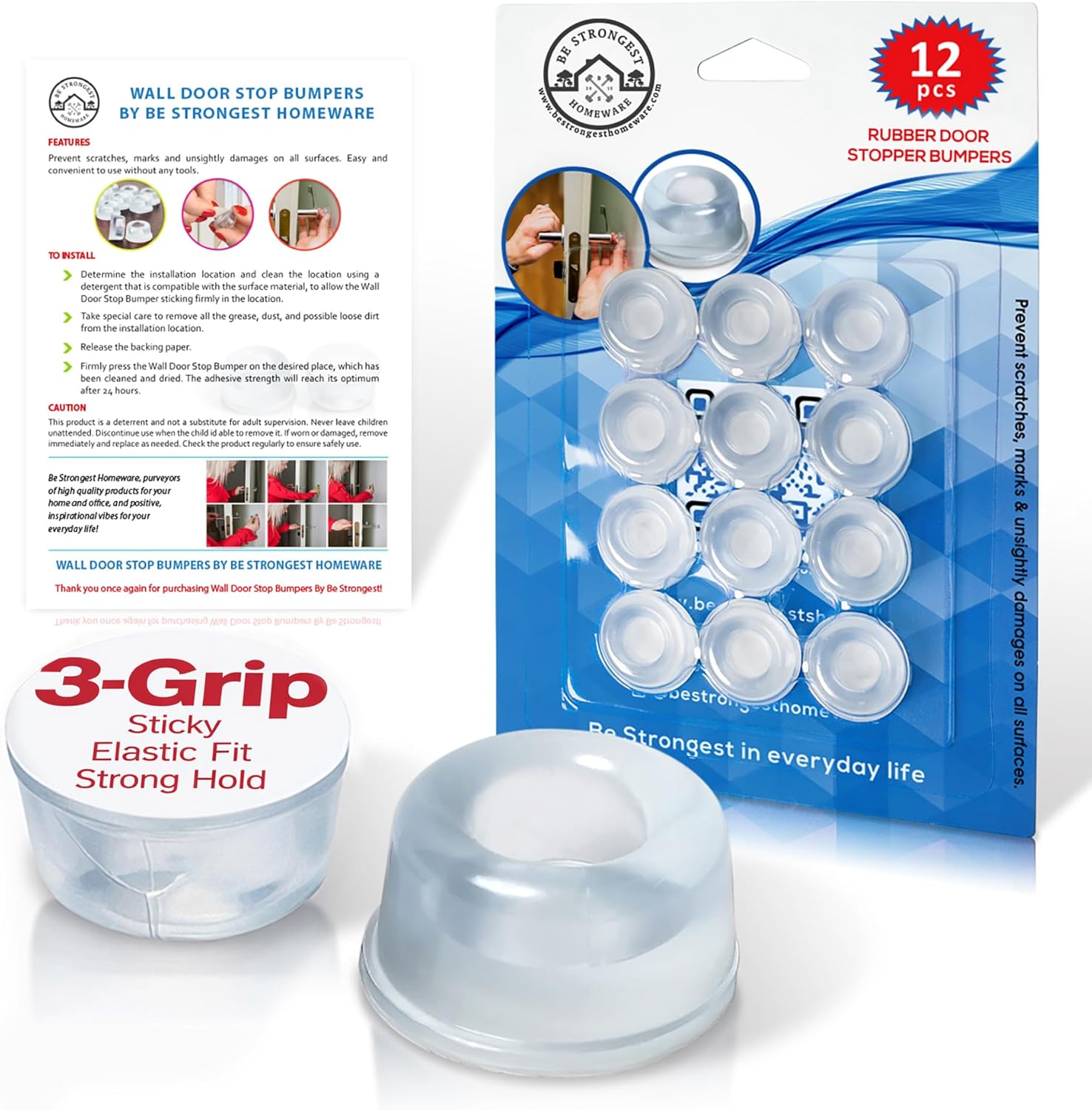 Door Bumper - Small Size Rubber Bumpers - Clear Door Stoppers for Wall - Wall Protector Clear Rubber Door Stop 12 in Pack - Shower Door Bumpers for Wall- Stick on Hard Bumpers for Walls Heavy Use (12)