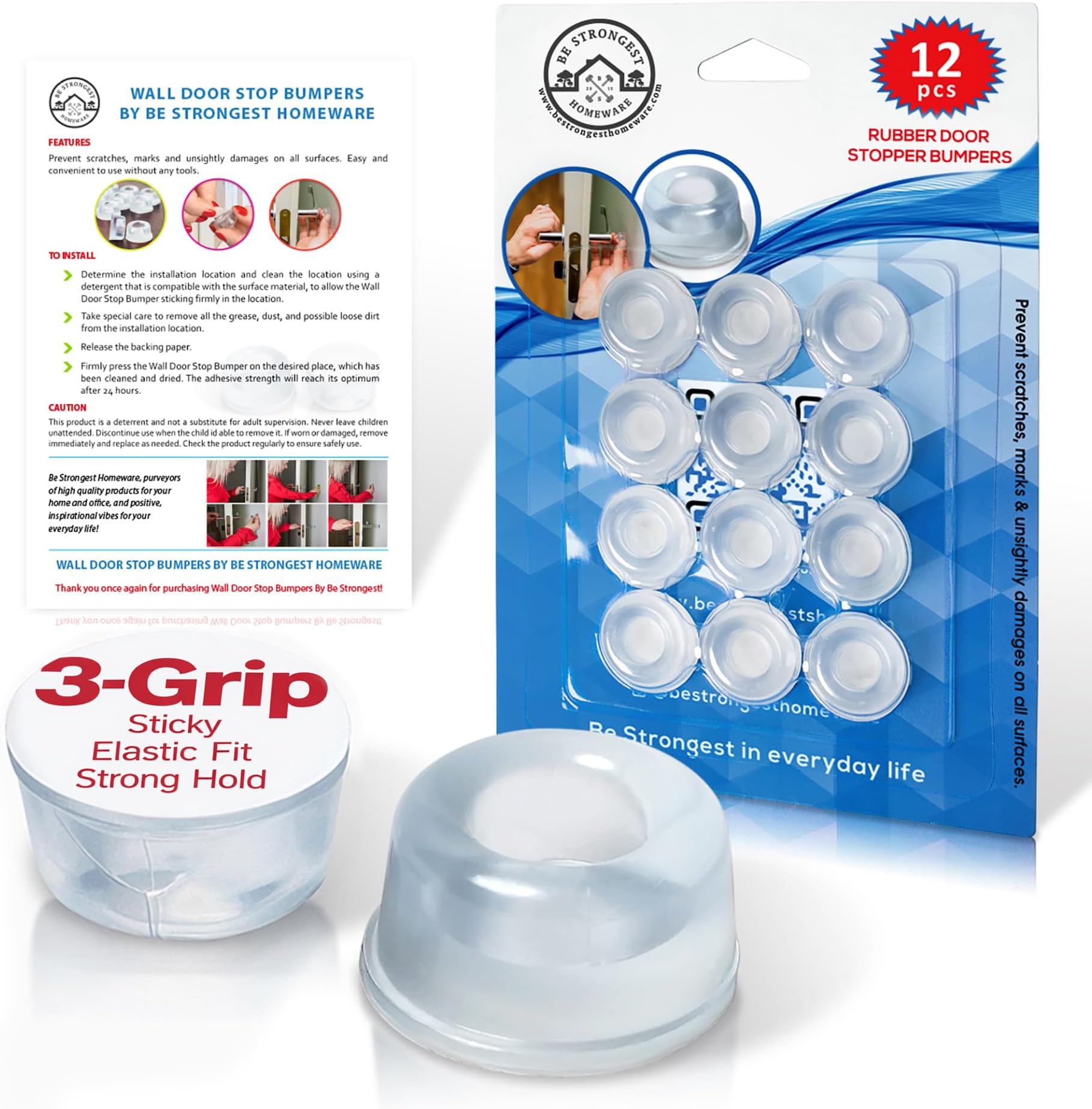 Door Bumper - Small Size Rubber Bumpers - Clear Door Stoppers for Wall - Wall Protector Clear Rubber Door Stop 12 in Pack - Shower Door Bumpers for Wall- Stick on Hard Bumpers for Walls Heavy Use (12)