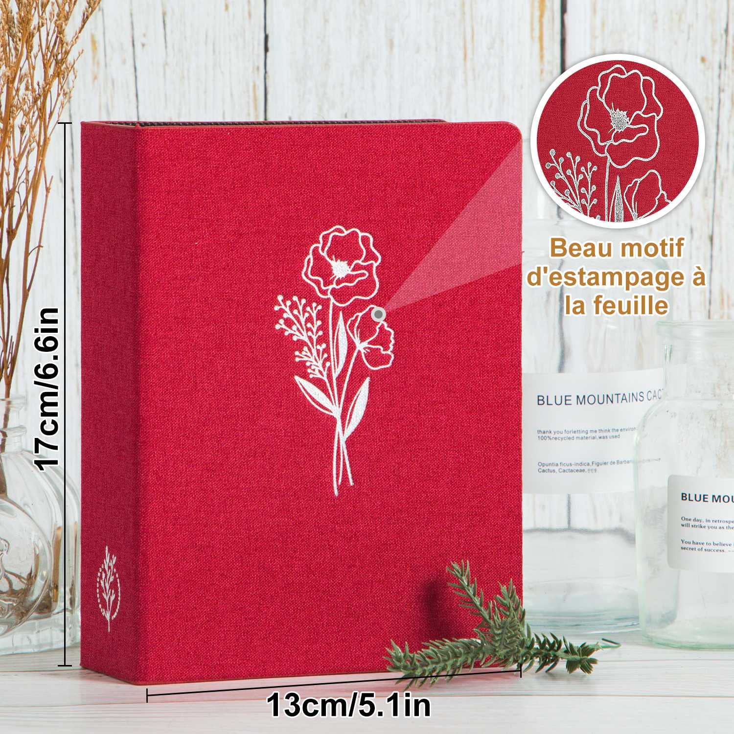 Lanpn Photo Album 10 x 15 Mini Small Format 100 Pockets 2 Packs, Linen Fabric Album for Vertical Photos Red - 2