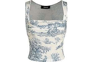 Revealing Elegance: Toile de Jouy Square Neck Tank Top