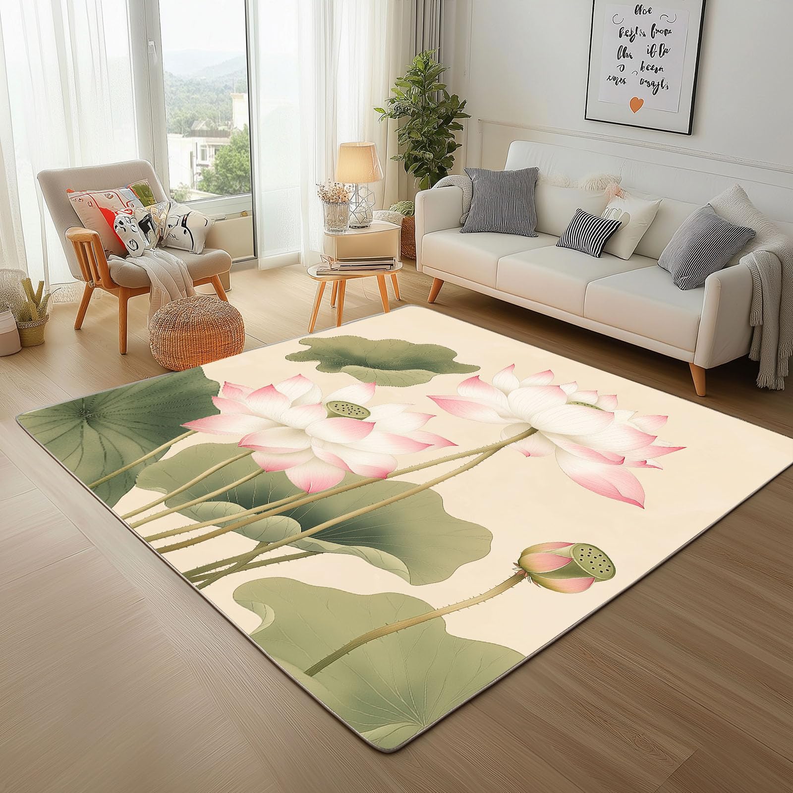 Tapis de lotus chinois 60x110 floral antidérapant lavable pour salle à manger