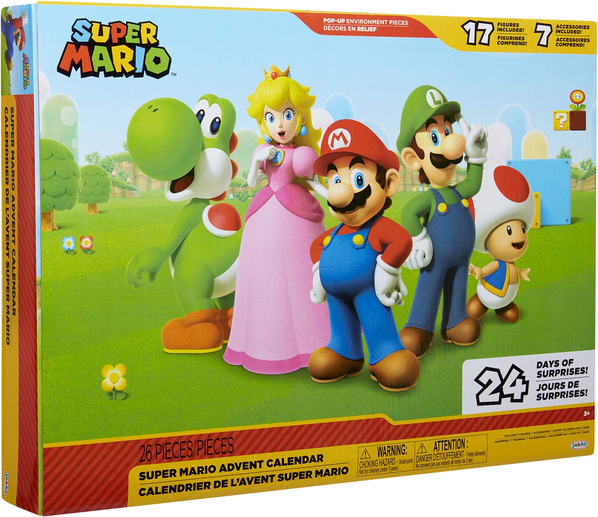 Super Mario Nintendo Advent Calendar Christmas Holiday Calendar with 17 Articulated 2.5” Action Figures & 7 Accessories, 24 Day Surprise Countdown with Pop-Up Environment [Amazon Exclusive]