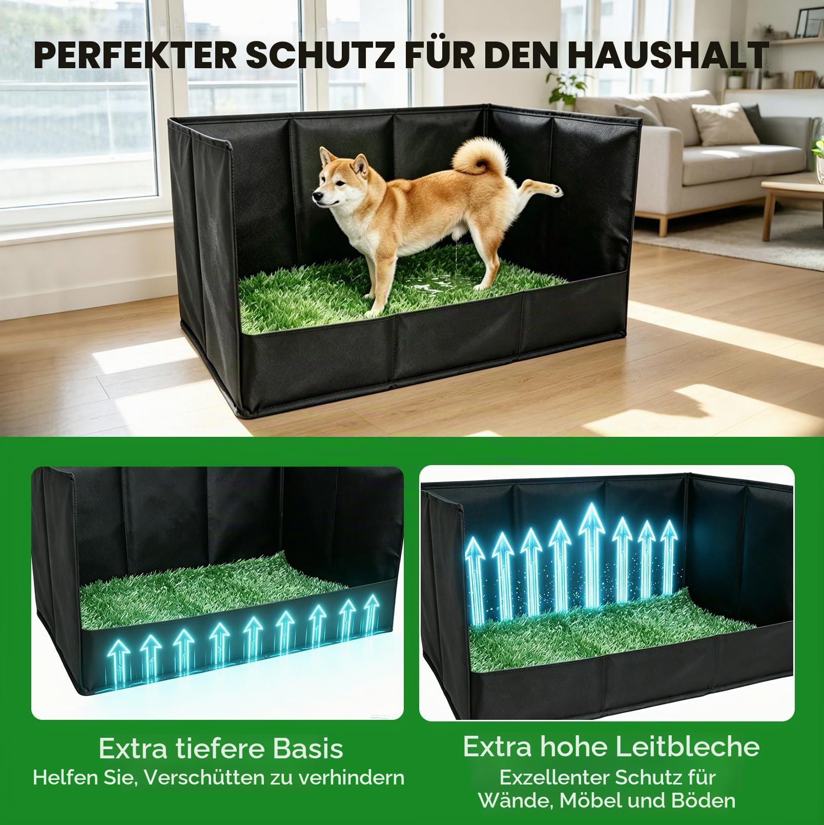 Hundetoilette mit Tablett,Faltbar Hundeklo Kunstrasen,Auslaufsicher Tragbar