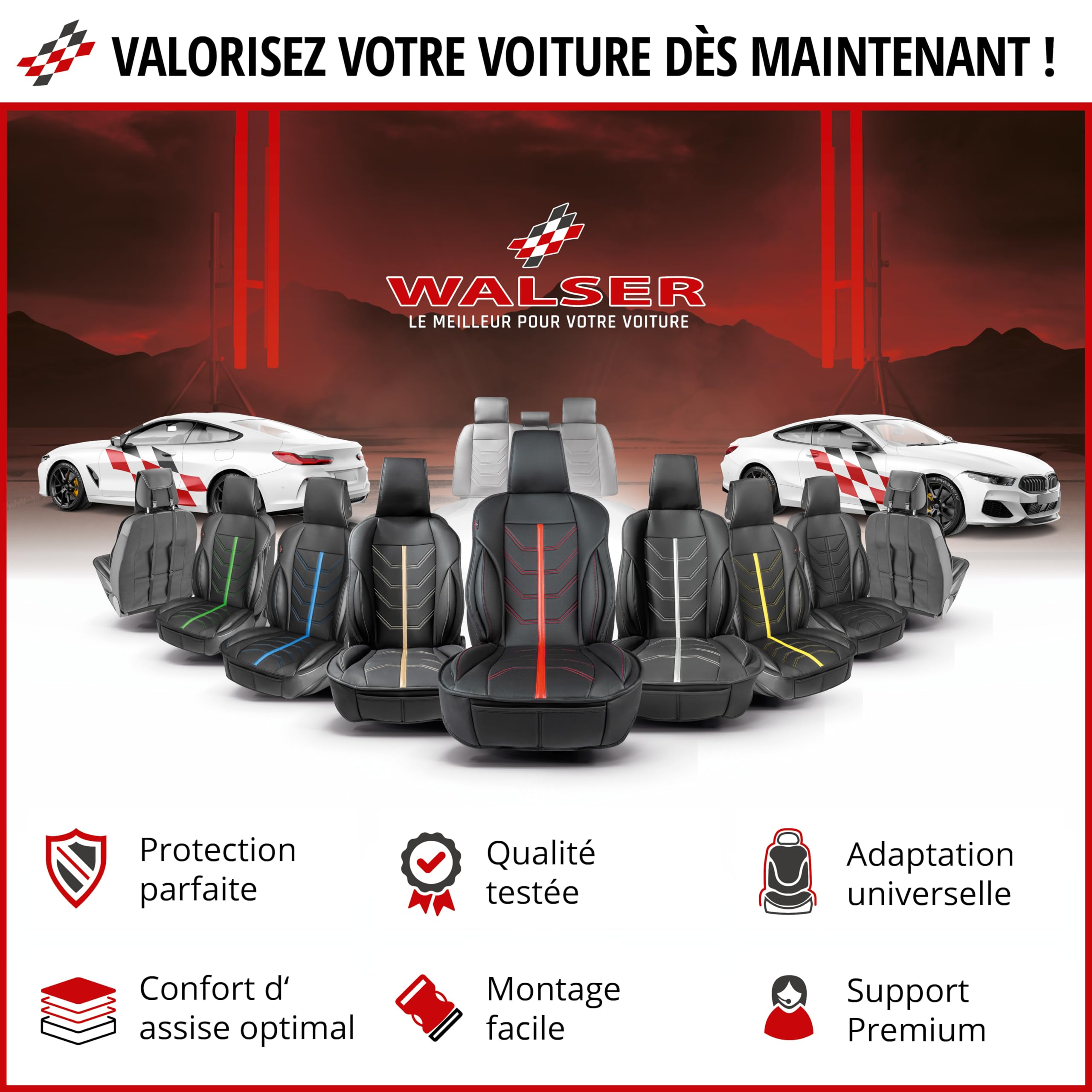 Walser Housse de siège de Voiture, Universel Housse de siège et Coussin de Protection Noir-Gris Kimi, Protection de Place Compatible avec 95% de automóviles (Voiture/Berline/SUV/Camionnette/Fourgon)