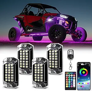 4 Pods Full Angle RGBW LED Rock Lights for ATV UTV Golf Cart RZR SXS Truck Pickup, 12V Waterproof Multicolor Underglow Lights with APP/RF Remote Control Sync Music Mode Neon Underbody Kit