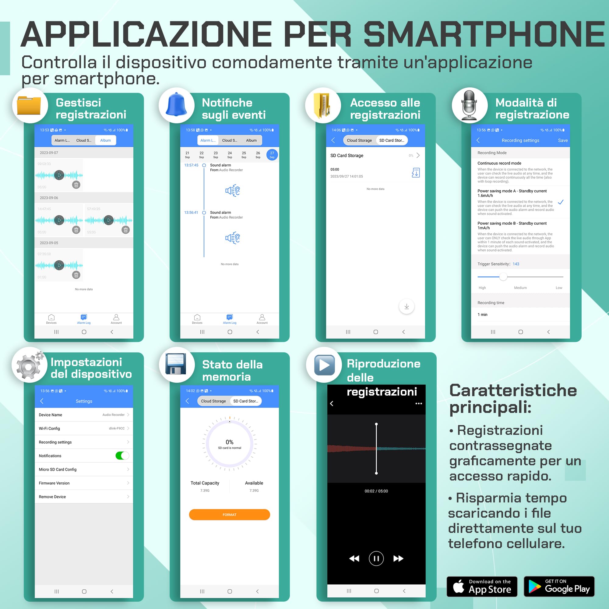 Registratore Vocale Attivato tramite Internet-WiFi, Controllo illimitato della distanza Registratore Vocale Audio, Microfono Audio Cimice a Distanza