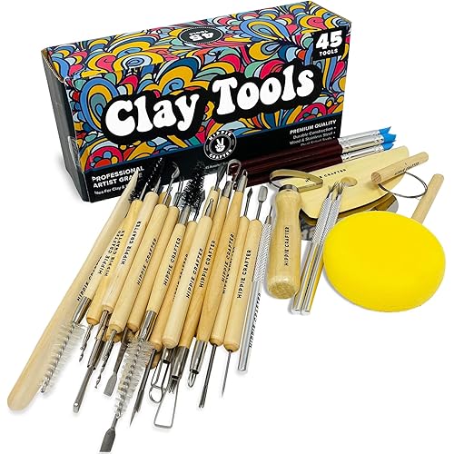 Pottery Tool Kit and Polymer Clay Tools Set for Modeling Sculpting Carving Tool Kit - 45 Pieces Ceramic Tools for Pottery Clay Sculpting Tools and Shaping Supplies Wood and Metal