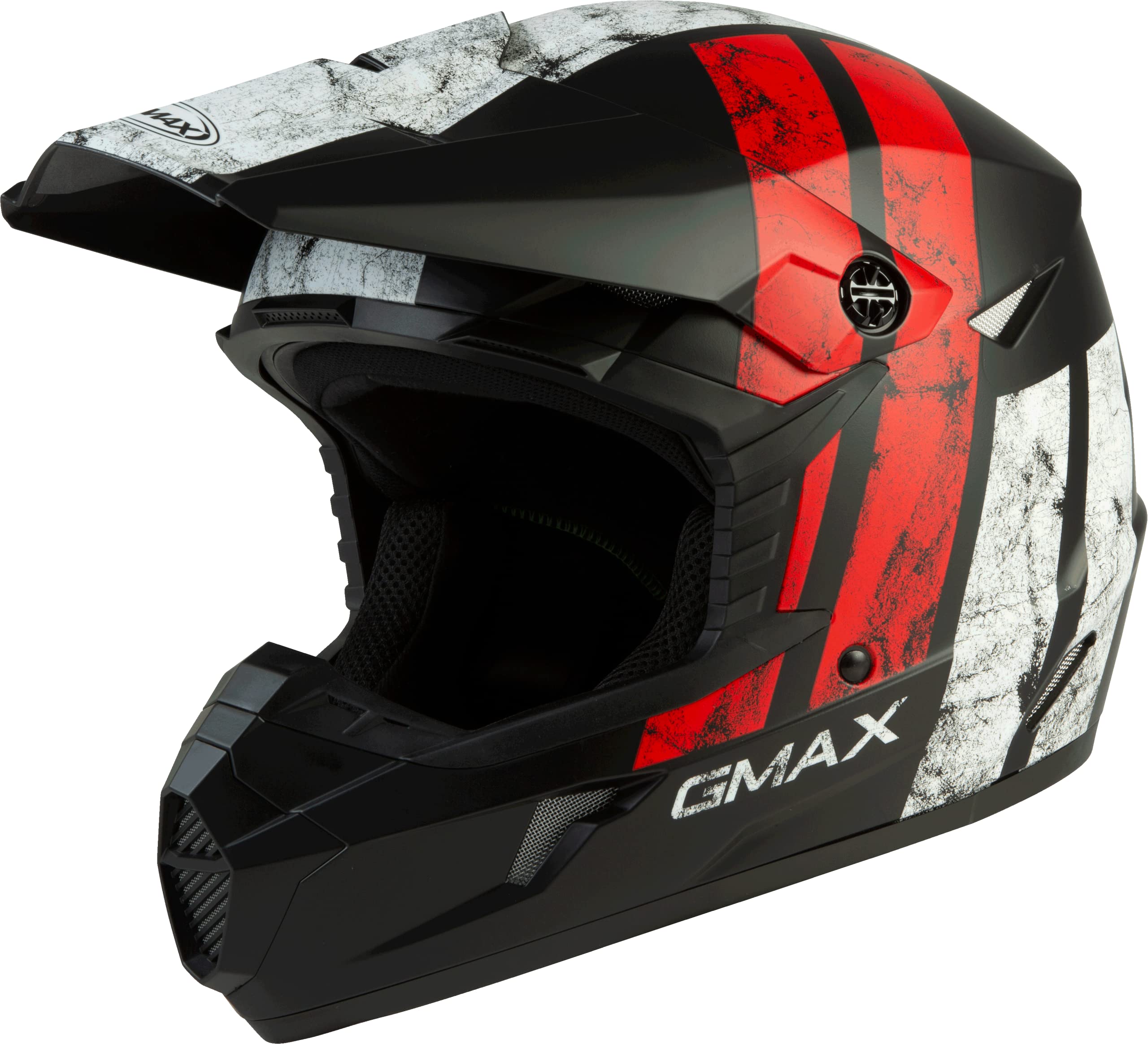GMAXMX-46Y Dominant, DOT Approved Youth Full-Face Helmet for Off-Road Riding and Racing (Matte Black/White/RED)