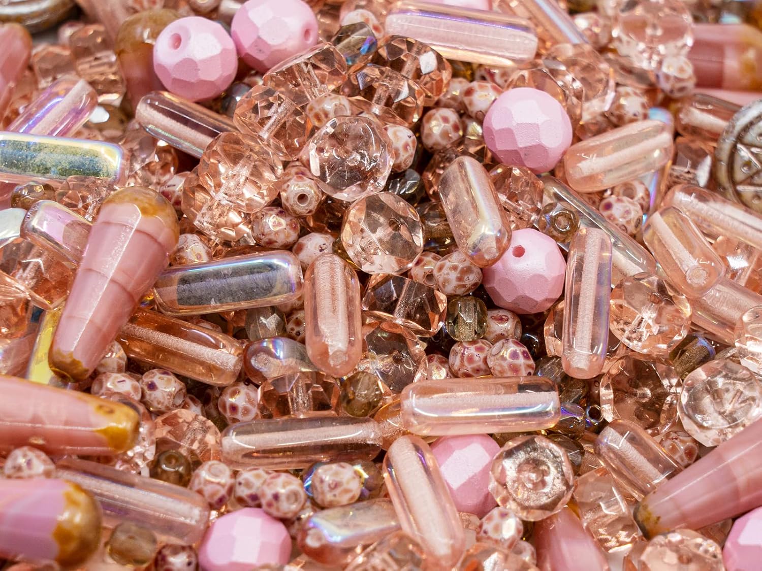 2.1oz (60 g) Mix of Unique Czech Bohemia Glass Pressed Beads, Dirty Pink Antique, Table Cut, Matte and Glossy, Faceted Fire Polish, Hand Made Set Kit BCV - Image 3