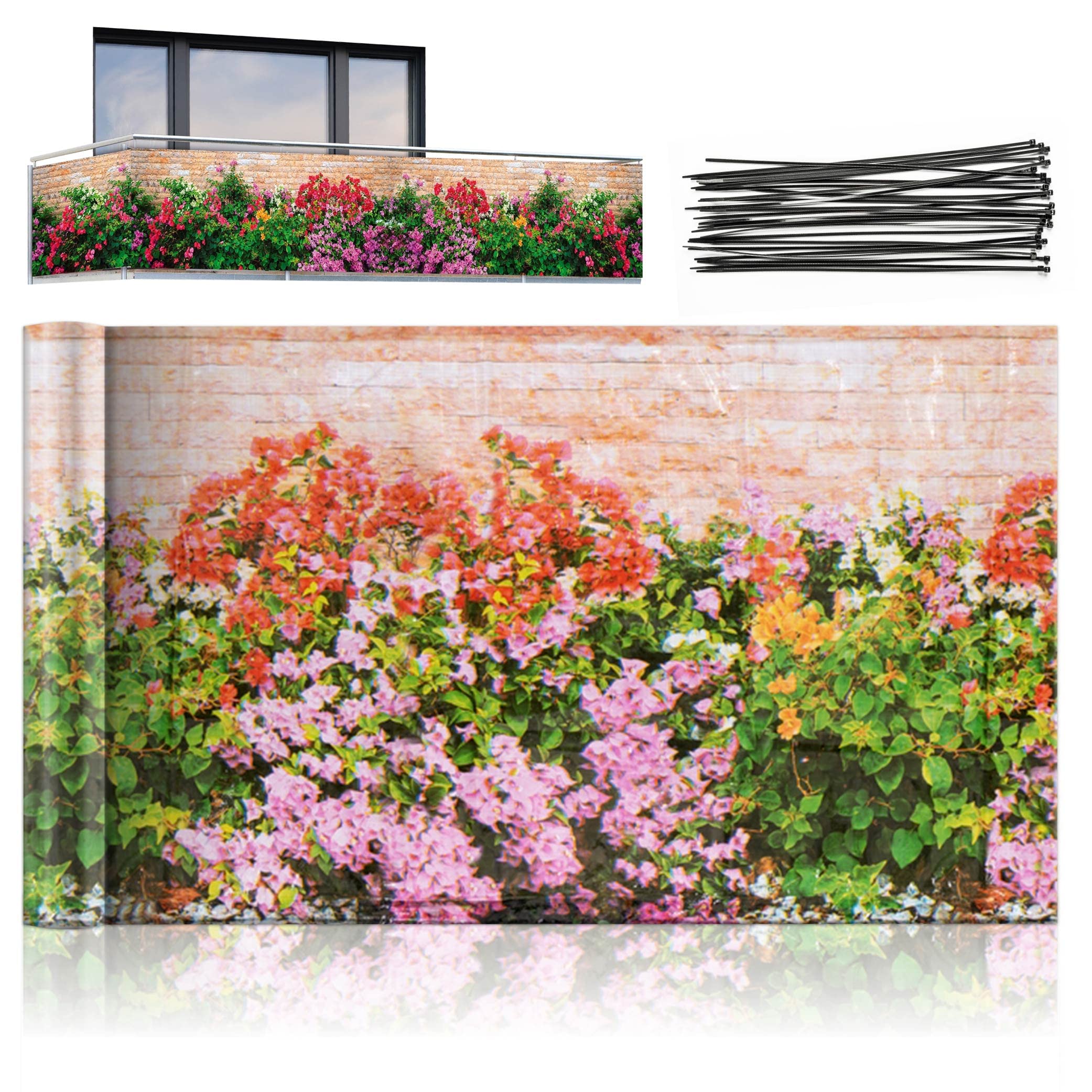 Maximex Pratico Frangivista per Balcone 5 m, Motivo Floreale, Odporny na UV i Warunki Atmosferyczne