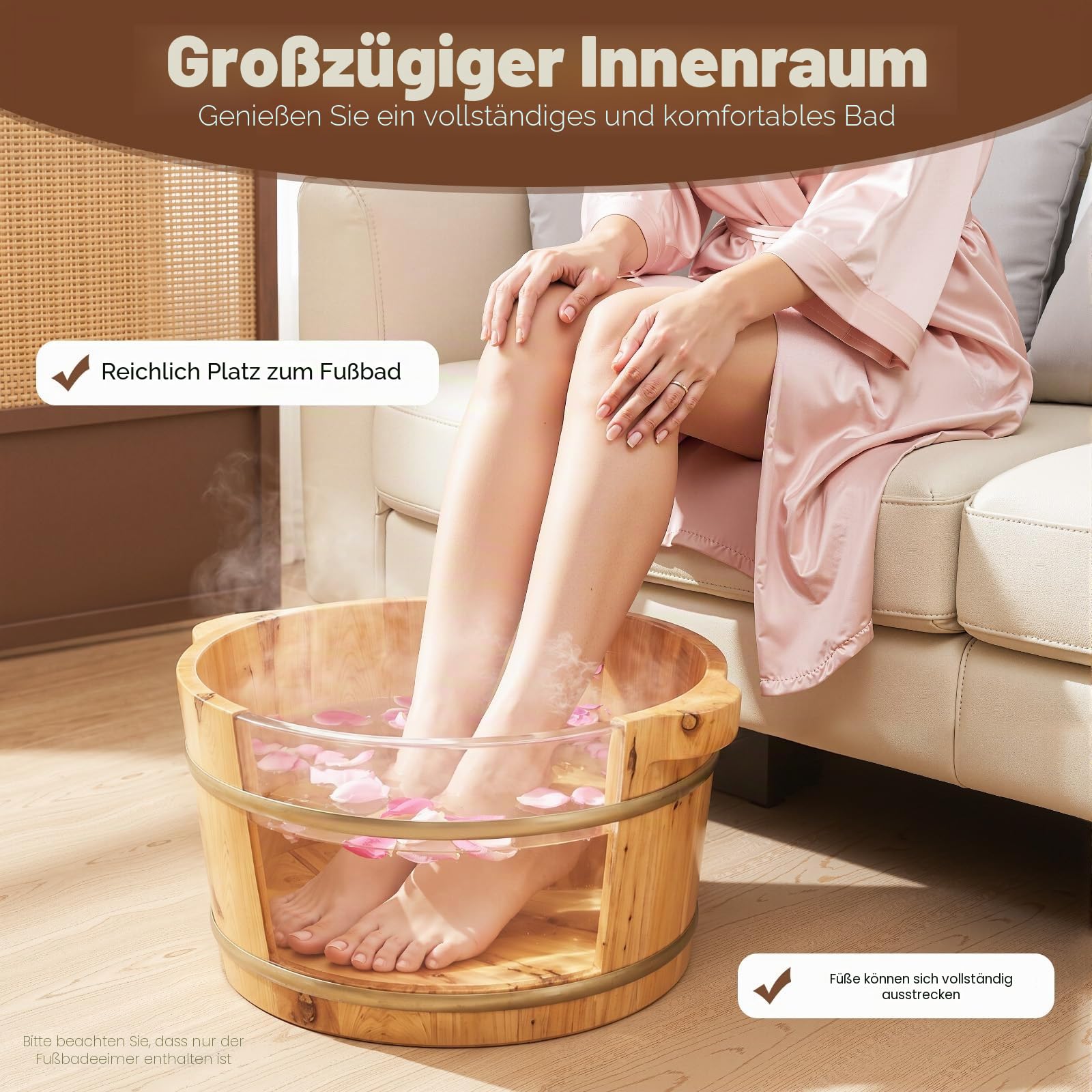 Holz Fußwanne aus Zypresse, Klassische Fußbadewanne für Entspannung und Fußpflege, Natur Holz-Fußbecken, Fussbad Ideal für Sauna und Home Spa, Holzfarbe