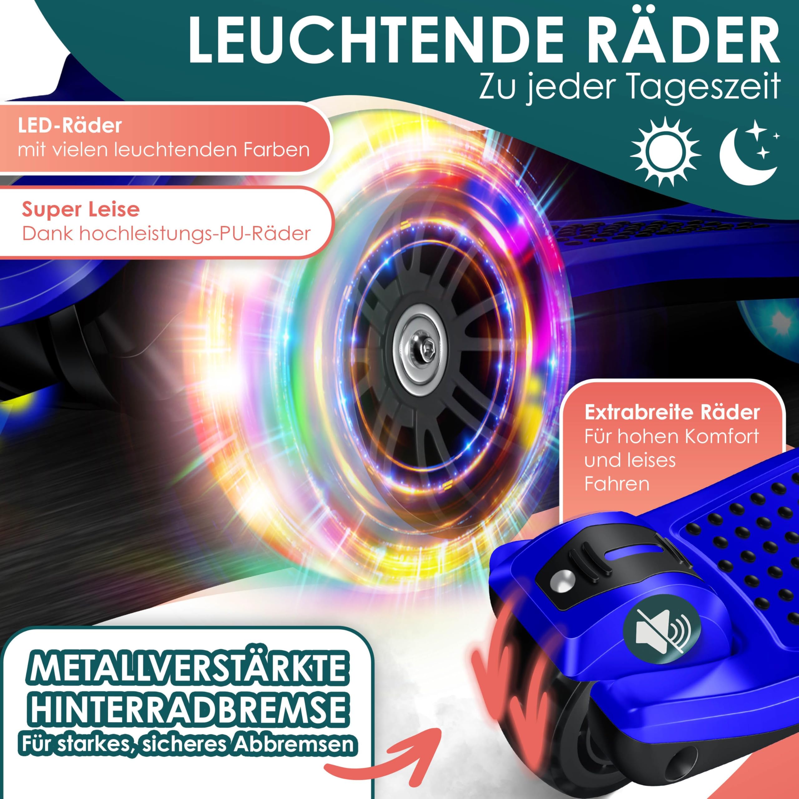 KIDIZ® Scooter Kids Scooter X-Pro2, Patinete de Tres Ruedas con PU LED, Ruedas Luminosas, Patinete de Pedales para niños niñas 3-12 años, Plegable, Regulable en Altura