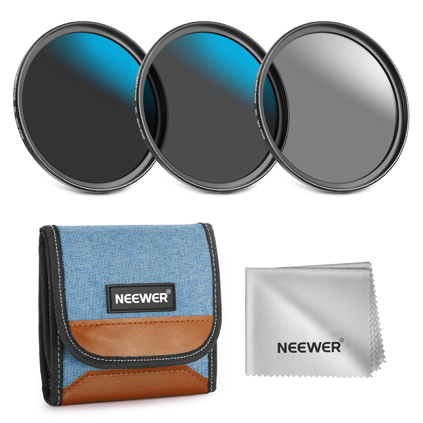 NEEWER 67mm ND Filter Set, ND8/32/64 (3/5/6 Stops) Multicapa Densidad Neutra Objetivos Filtro Cámara Camera Lens Filter Accesorios Fotografía con Estuche & Paño Limpieza, 3 Packs