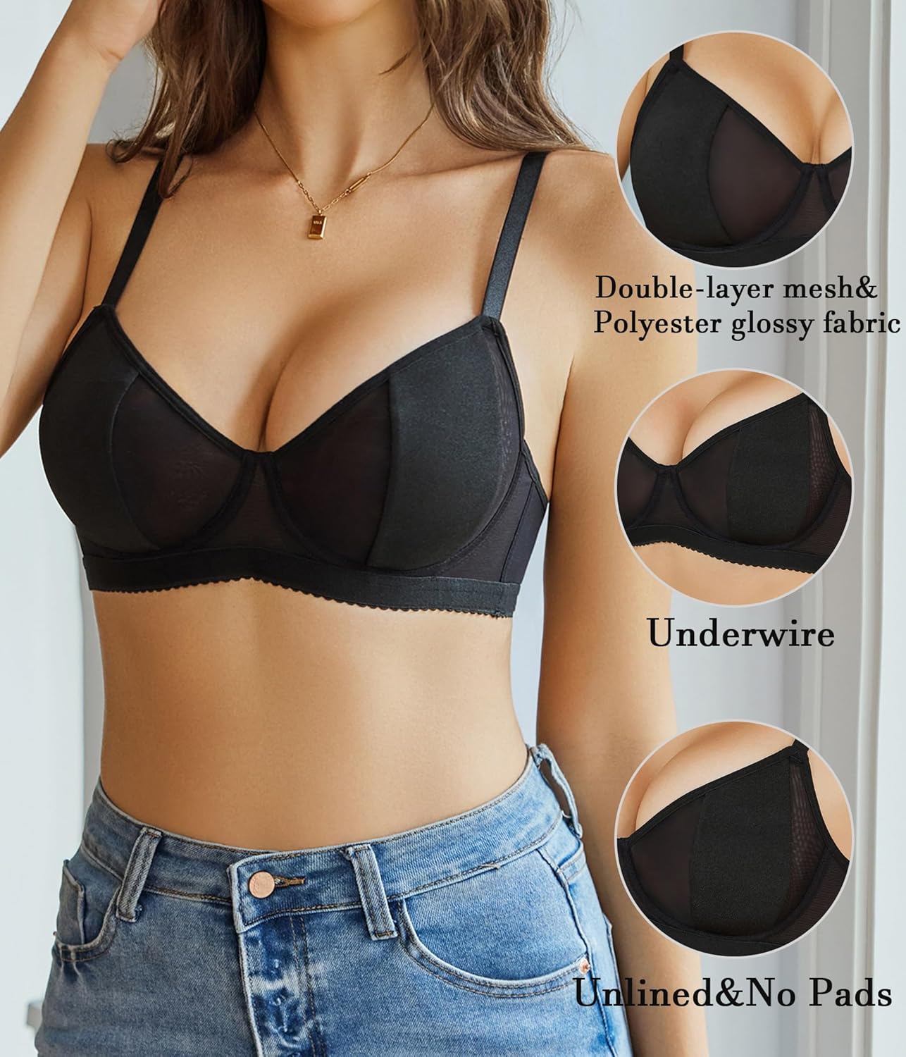 Avidlove Women's Bra Sheer Mesh Bras Sexy Underwire Brasieres Support Bralettes - Image 2