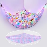 Vista 22 de Basumee Red de animales de peluche o hamaca con luz LED, hamaca de red de juguetes para almacenamiento de animales de peluche, hamacas para cuarto