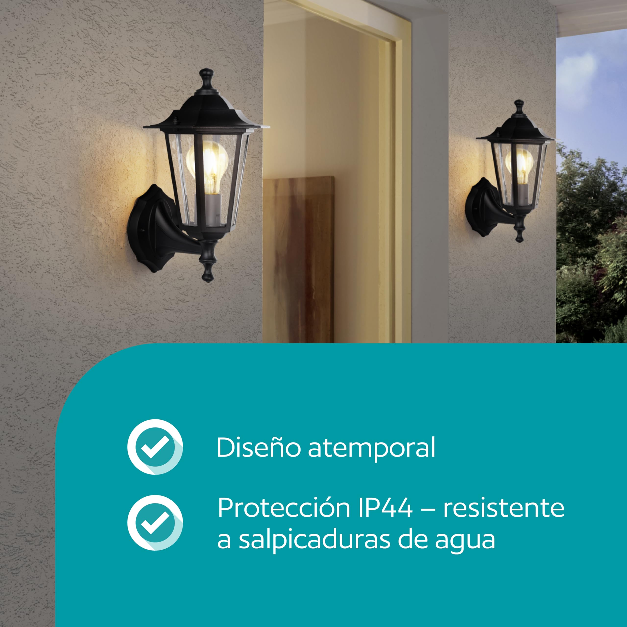 Eglo Laterna 4 Lámpara de pared para exterior de 1 foco, luz de pared de aluminio fundido en negro y cristal transparente, casquillo E27, IP44