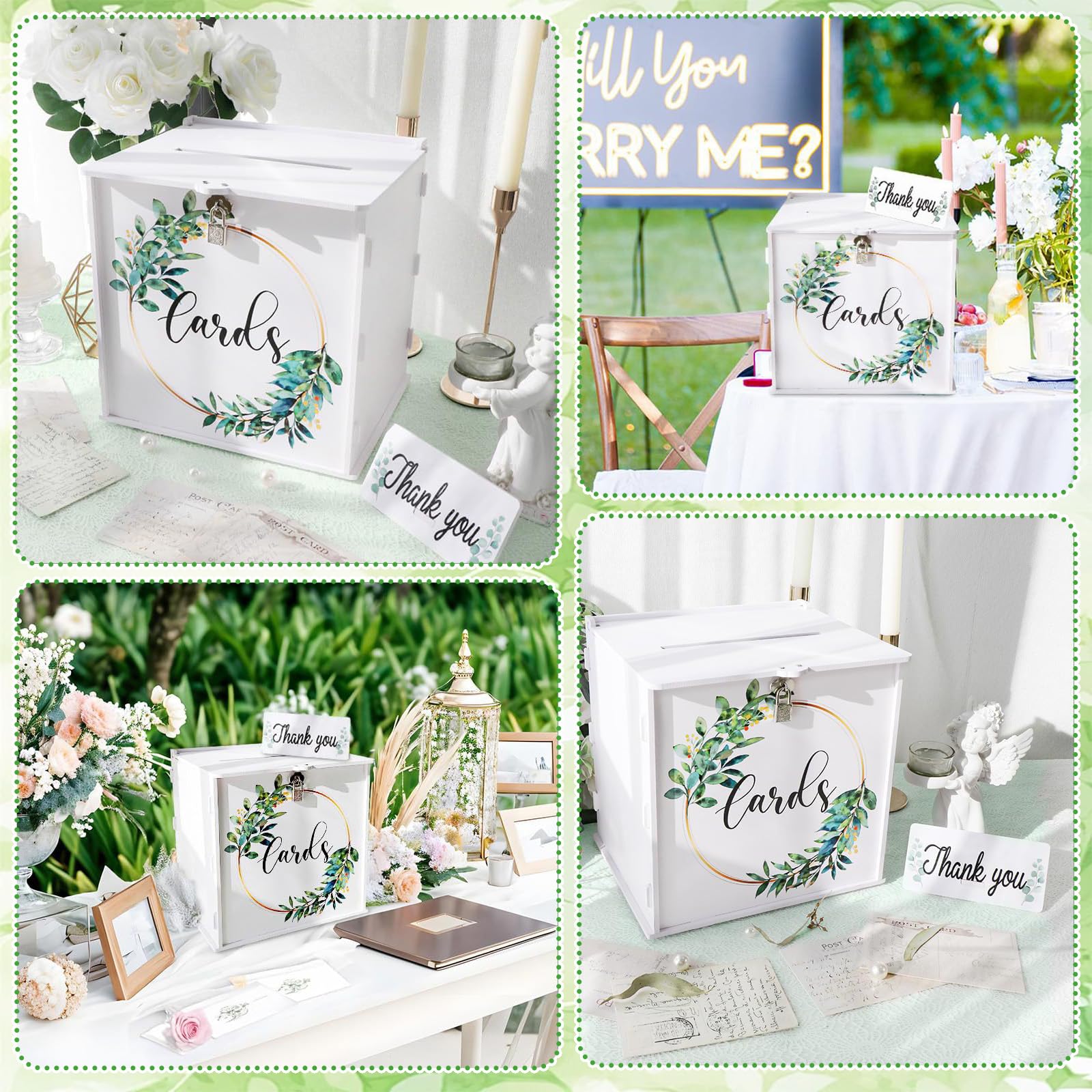 Scatola per carte di credito, in PVC con lucchetto, 25 x 25 x 21 cm, per matrimonio, per ricevimenti di nozze, feste, lauree, feste di compleanno, ecc. Bianco