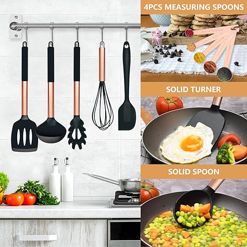 Miniatura 5 de BBN Juego de utensilios de cocina de silicona, juego de utensilios de cocina de silicona antiadherentes, resistentes al calor, juego de utensilios