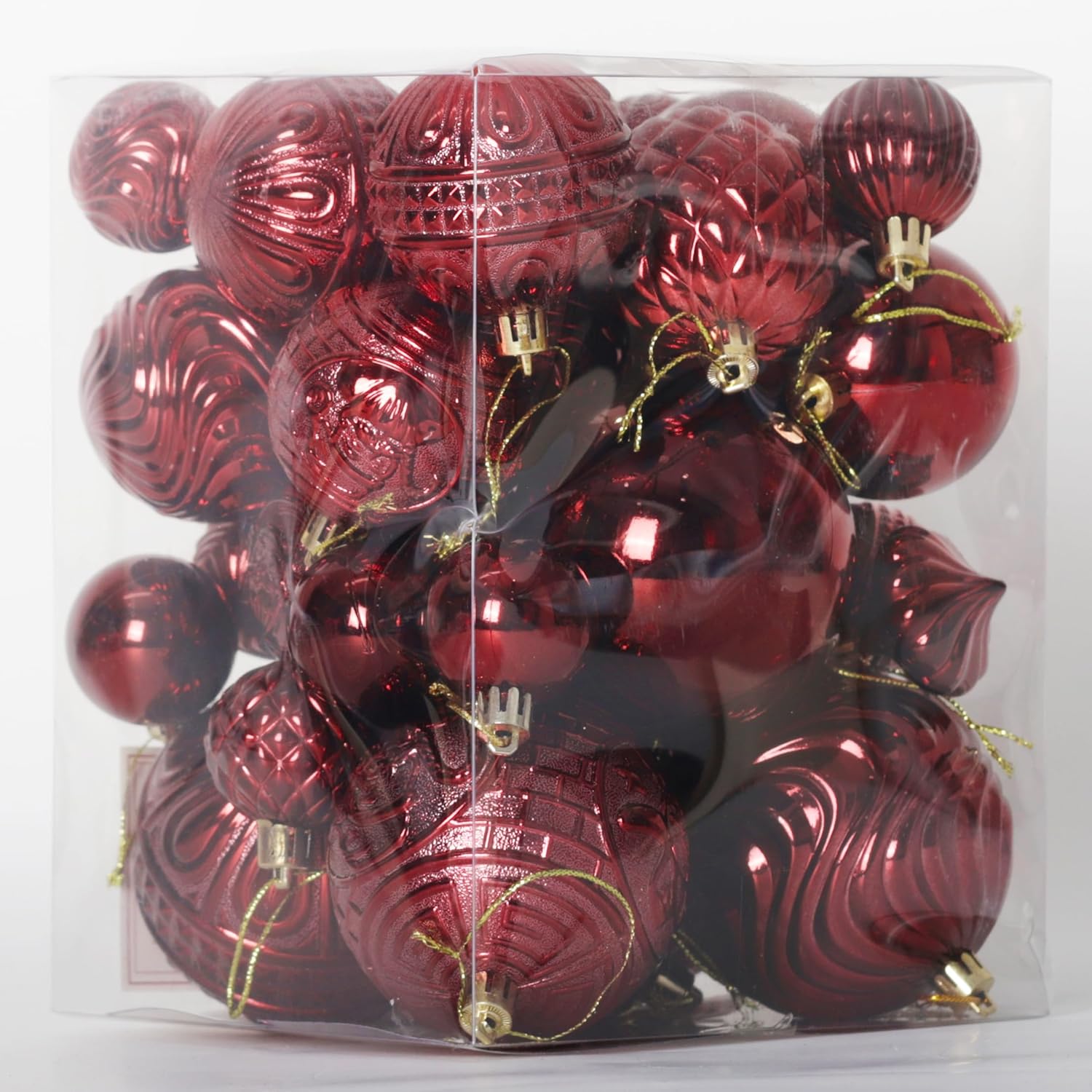 Christmas Ornaments Set with 36pcs Shatterproof Christmas Tree Decorations Multi-Size Christmas Ball Ornaments with 7 Styles Burgundy Burgundy 36 pcs