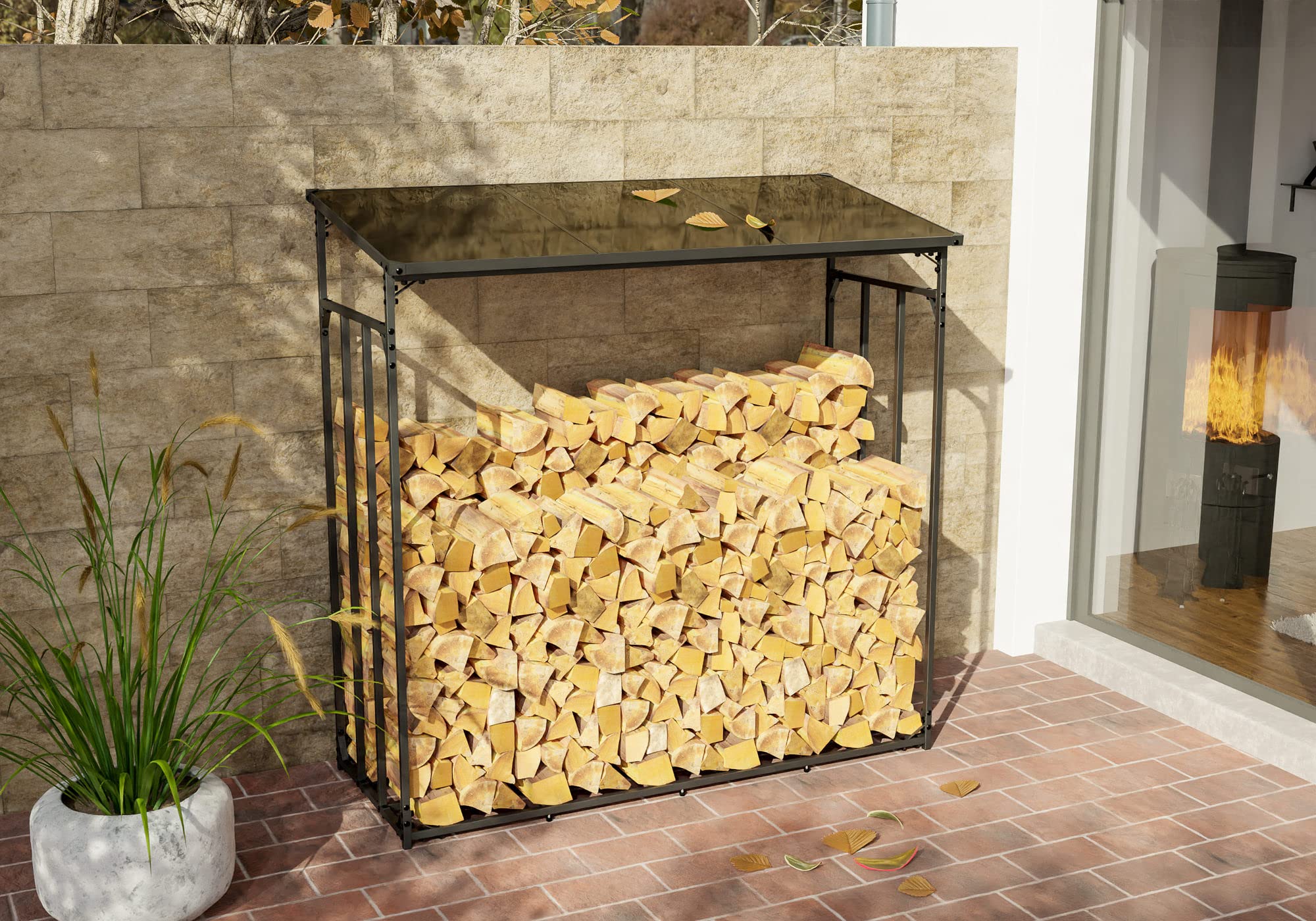 CLP Kaminholzunterstand Ruston Aluminium I Kaminholzregal Anthrazit I Holzlager Aus Aluminium I Feuerholzregal Für Außen, Größe:XL
