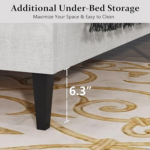Miniatura 121 de BarnFurin Base de cama de tamaño matrimonial con cabecero, cama de plataforma tapizada con cabecera capitonada con botones ajustables, marco de cama